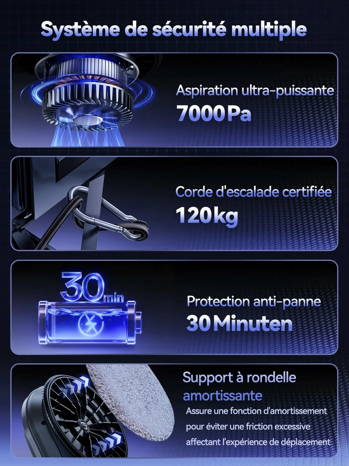 Robot Laveur de Vitre, Fonction Vaporisation, Aspiration Turbo 7000Pa, Silencieux, 3 Modes, Navigation Intelligente, Détection Bords, 10 Lingettes