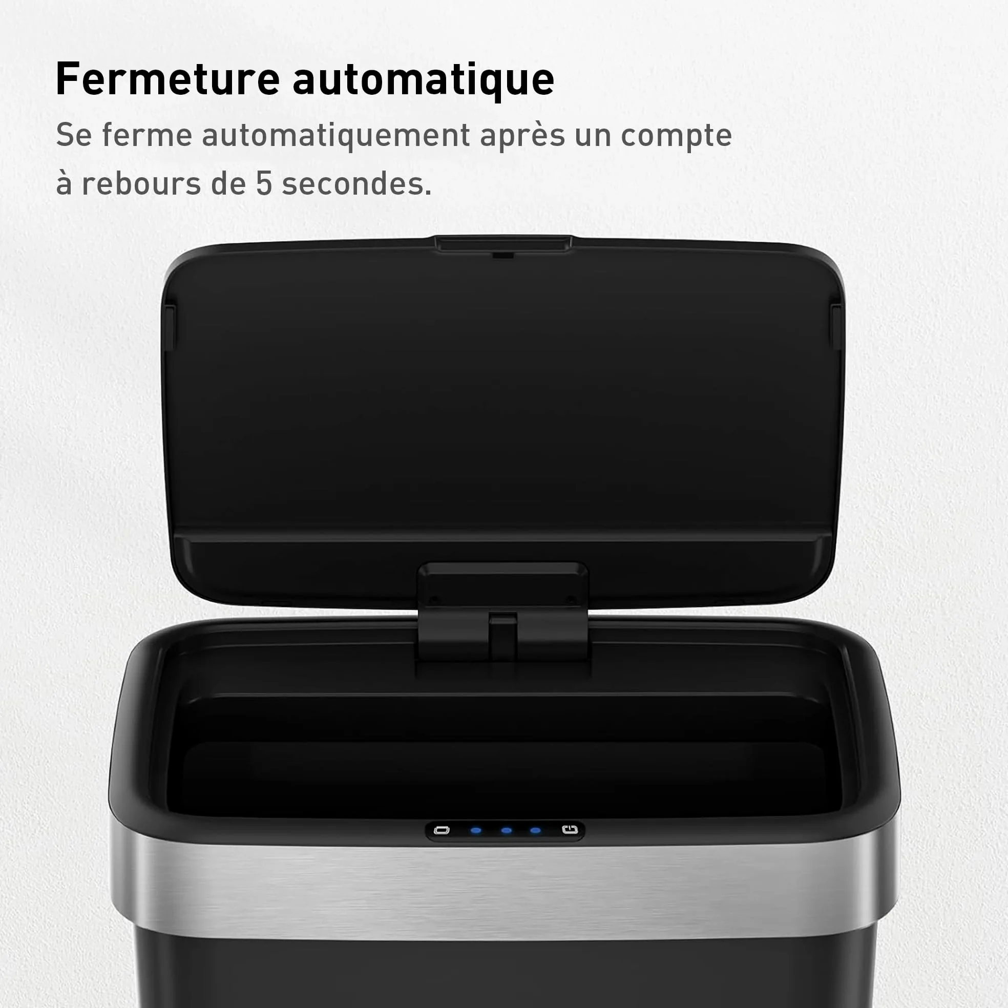 EKO | Poubelle de Cuisine 50 L avec capteur Automatique et Fermeture en Douceur | Poubelle Noire à Piles | Finition Anti-Traces de Doigts, Base antidérapante et Support de Sac