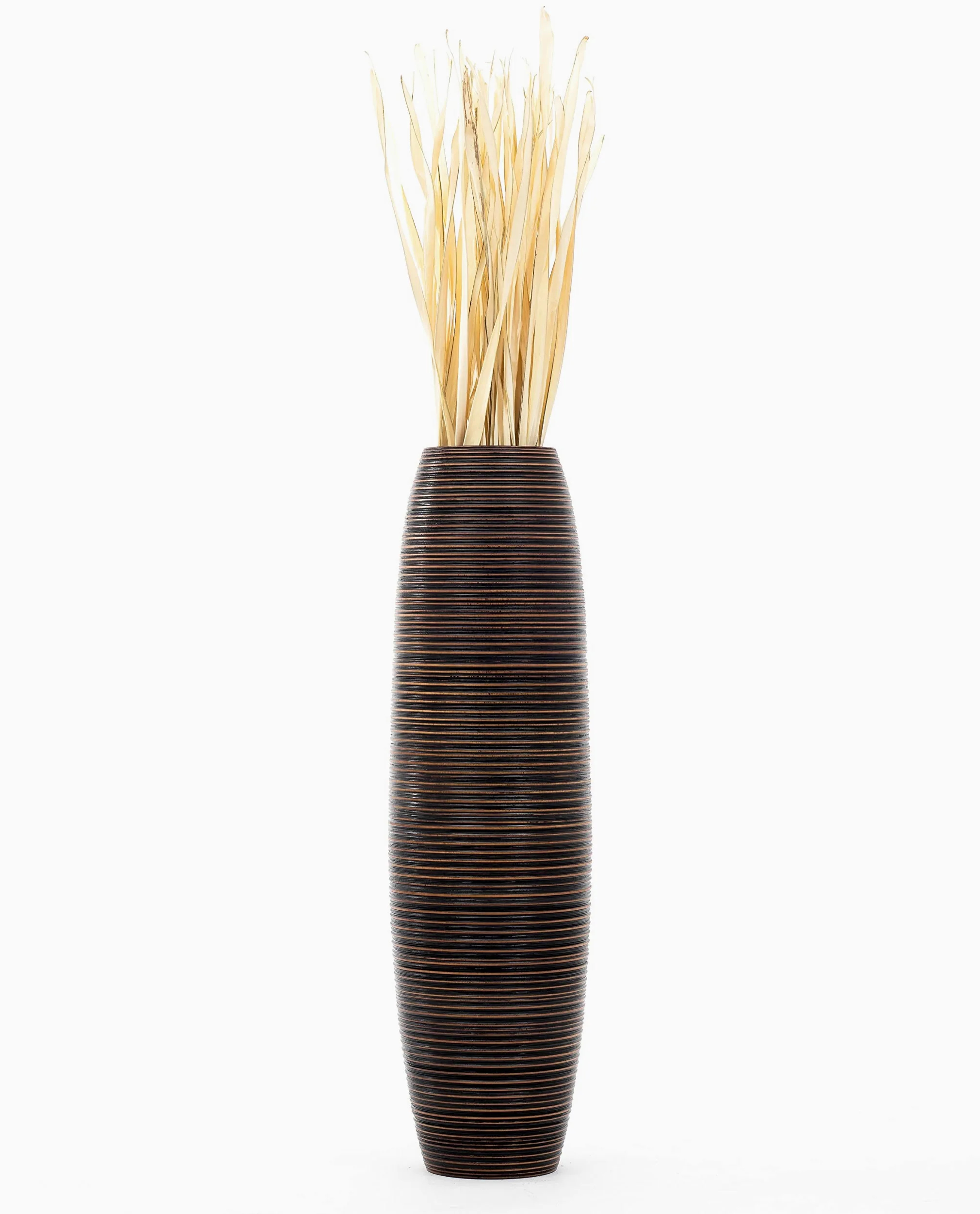 Leewadee Grand Vase de Sol 85 cm Bois de Manguier Pampa & Fleurs Séchées | Vase Déco pour Salon, pour Branches & Herbes Séchées. Plus solide que la Céramique, sans Eau. Bohème