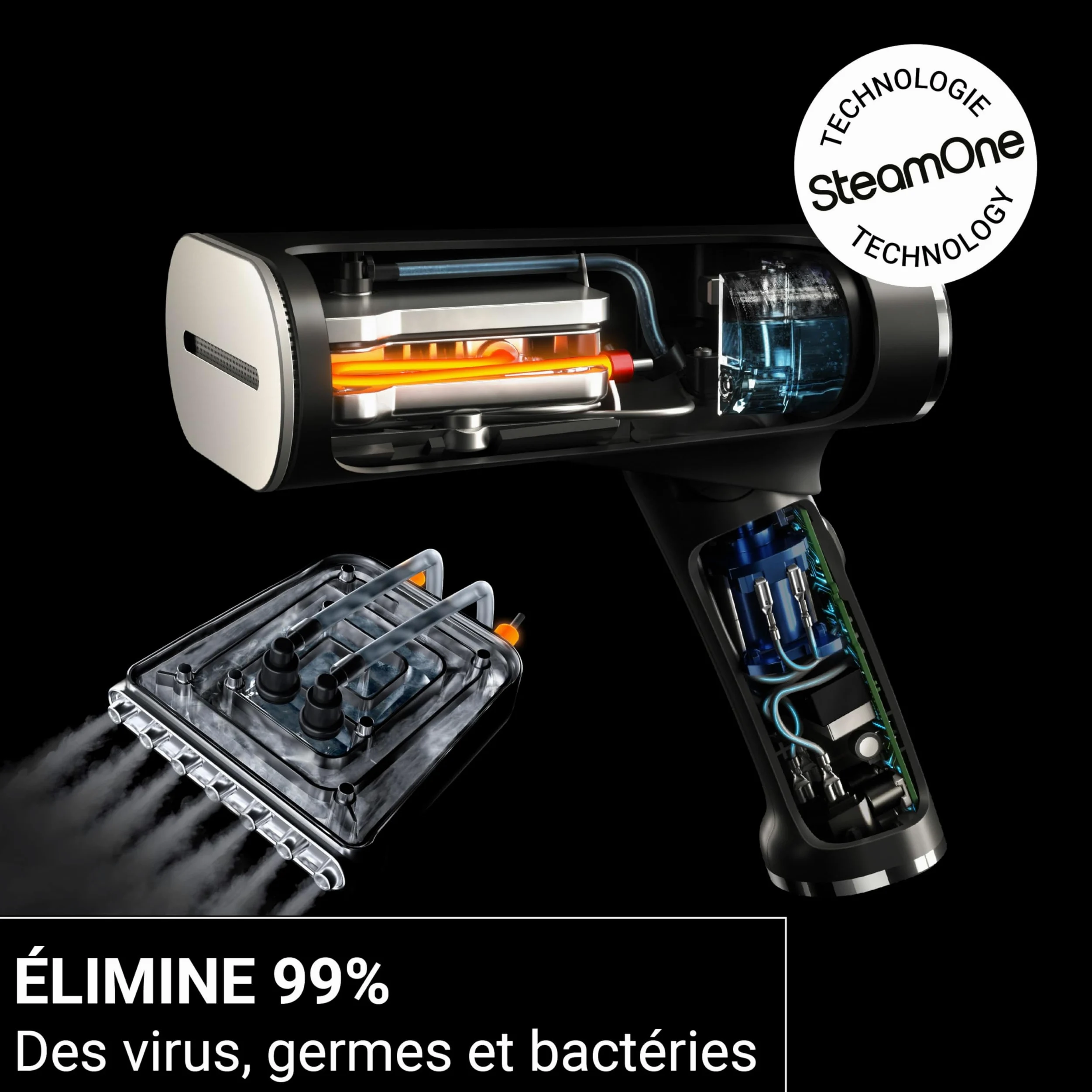 STEAMONE - Steamer Défroisseur à vapeur 2000W 35g/min - Fer portatif - Capacité 80 & 150 ml- Elimines 99,99% d'impuretés - Prêt en 15s - Cable 3m - Format compact - EUFD80BV2