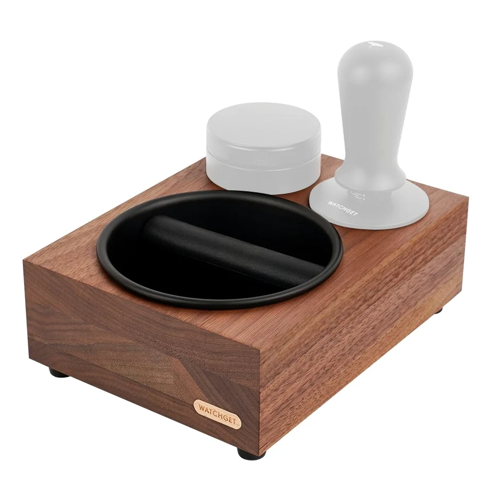 watchget Knock Box Boîte à frapper en bois avec station de tamper pour expresso, boîte de rangement pour café 51/54/58 mm, distributeur de café, accessoires expresso en bois