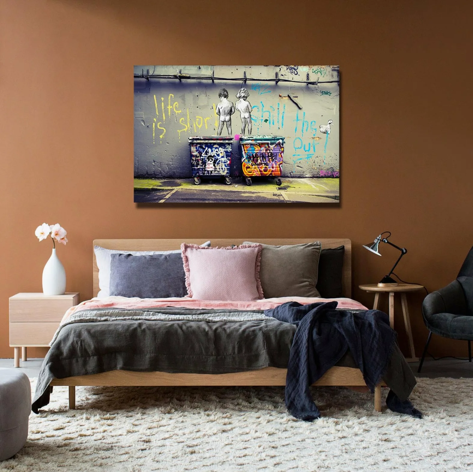 UIRINGART Street Graffiti Wall Art Naughty Boys Impression sur toile Affiches pour salon Café Bar Appartement Espaces modernes et urbains Décoration murale 35x55cm Cadre intérieur