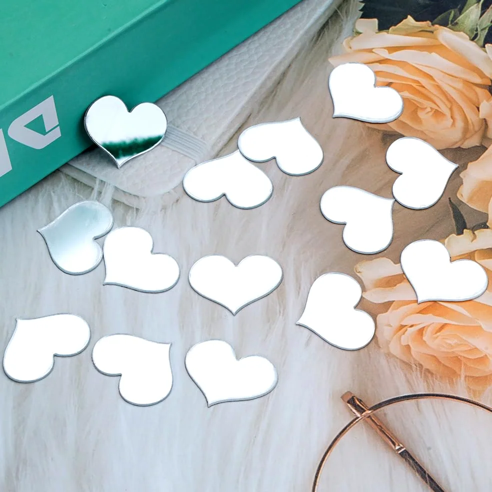 100 PCS Tuiles de Miroir de Coeur, Amour Artisanat de Petits Miroirs, Petits Carreaux de Miroir en Acrylique, Tuiles de Miroir Artisanales pour Projets d'Artisanat, Encadrement, Décoration de Chambre