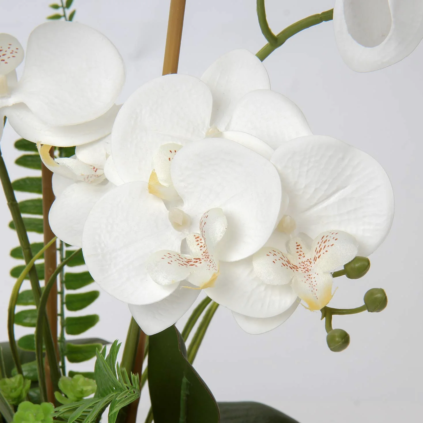 Briful Arrangement d’orchidées phalaenopsis artificielles en Plastique Soyeux dans Un Pot en céramique Blanc pour Maison, Bureau, décoration de Mariage