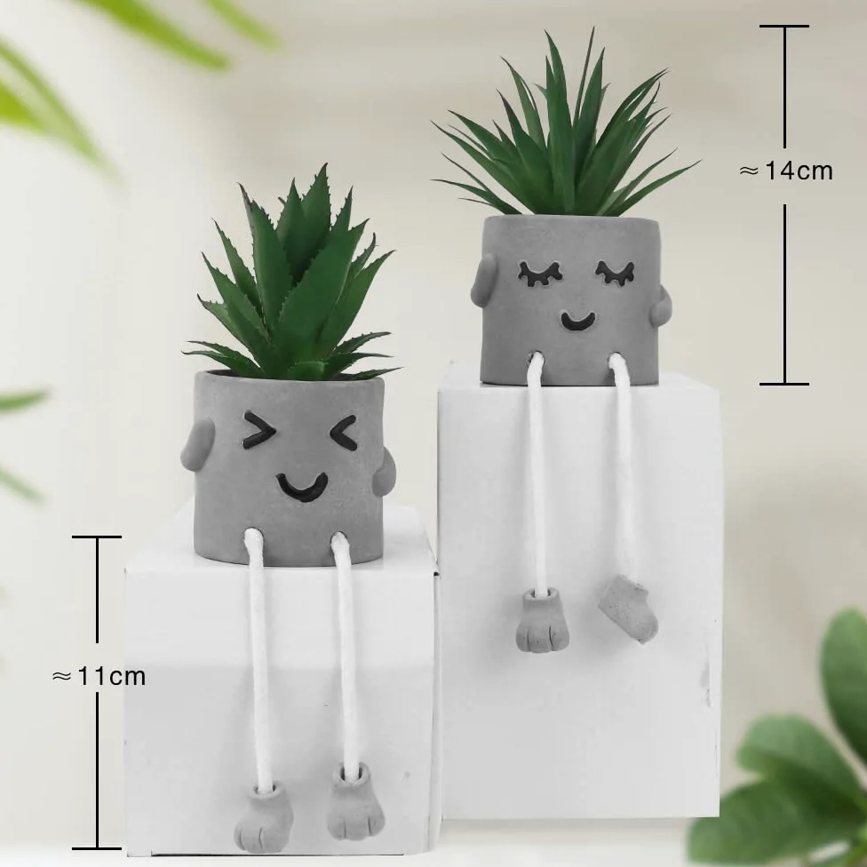 MAKHOT Lot de 4 Plantes succulentes artificielles créatives avec Pot de Ciment, Petites Plantes Grasses artificielles pour décoration de Salle de Bain, Mini Plantes succulentes Mignonnes à Suspendre