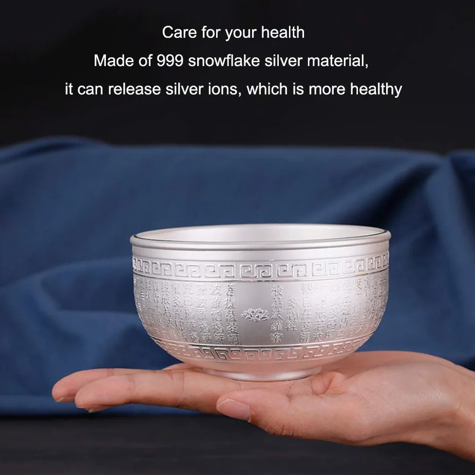 Bols à Grains en Argent Sterling, Bols à salades, Bols à Soupe, Bols de Riz, Bols de pâtes, Bols de Desserts, Bols de Fruits, Vaisselle en Argent de qualité Alimentaire,Blessing 280ML