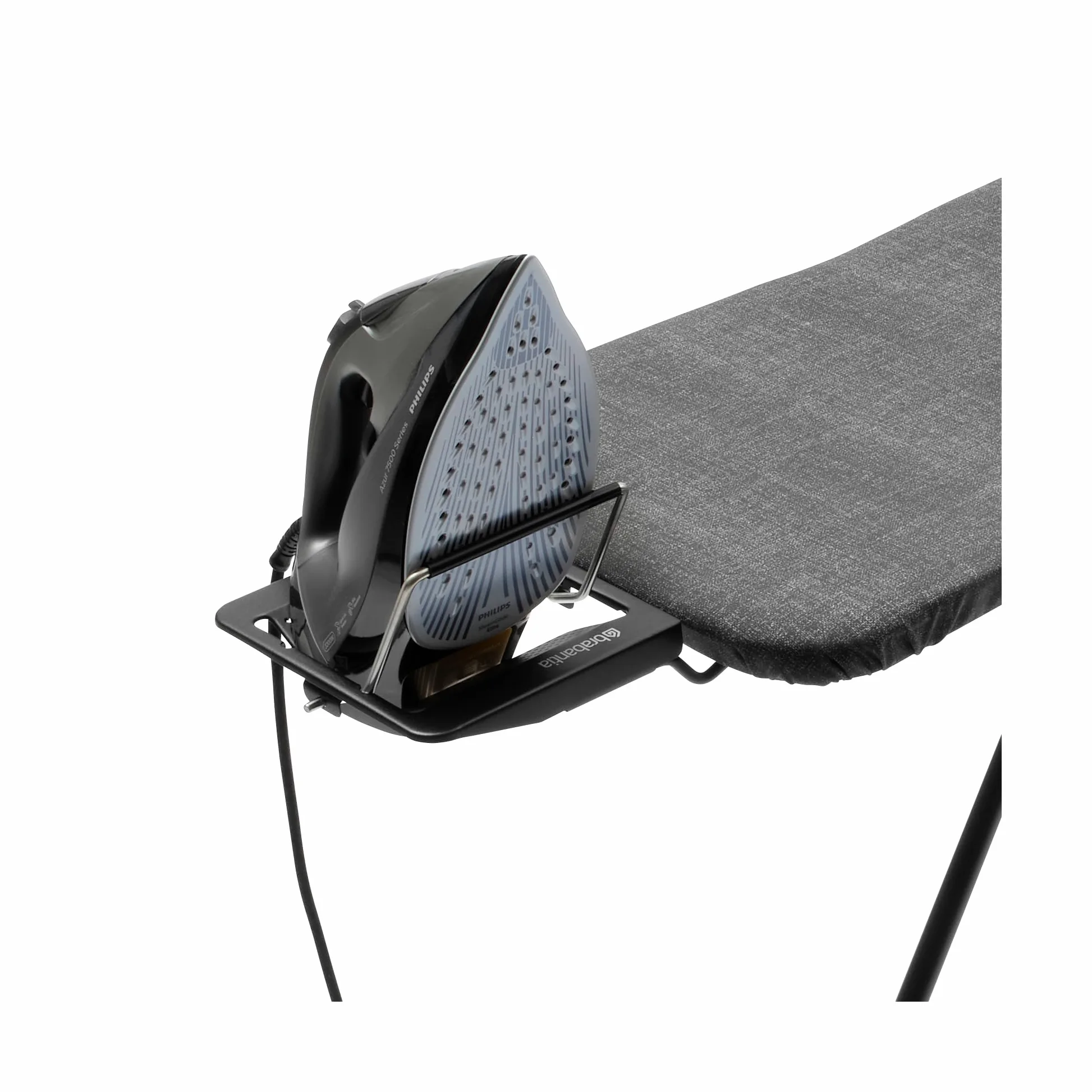 Brabantia - Table à Repasser Taille B - pour Fer Vapeur - Planche a Repasser - pour Les Gauchers et Les Droitiers - Plateau Extra-Stable - pour Fers Jusqu'à 13,5 cm - Denim Black - 124x38cm