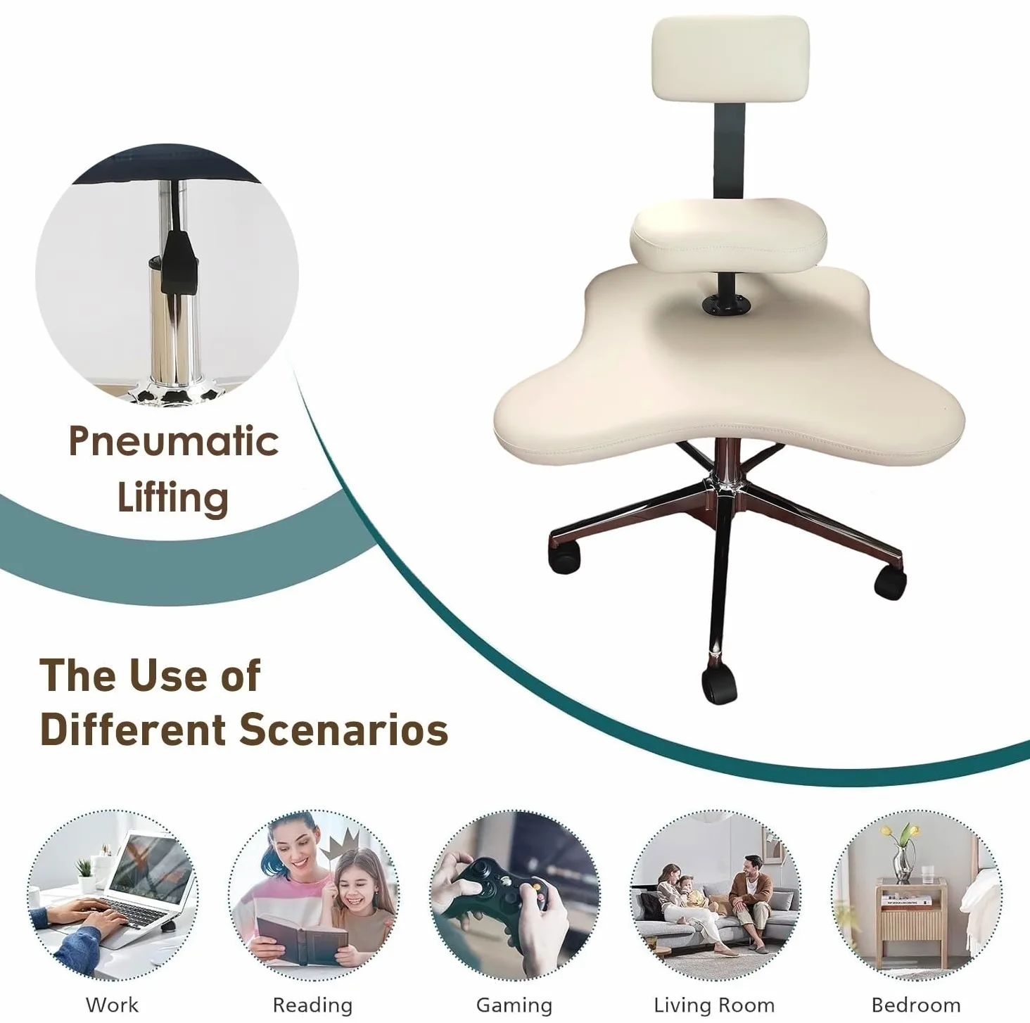 Siege Assis Genoux Chaise de Bureau à Jambes Croisées avec Roues, Chaise Ergonomique de Yoga et Méditation ( Blanc )