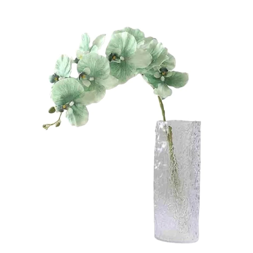 Fleurs artificielles Phalaenopsis Vert Simple, Fausses Fleurs artificielles, Arrangement de Salon, décoratives avec Vase en Verre