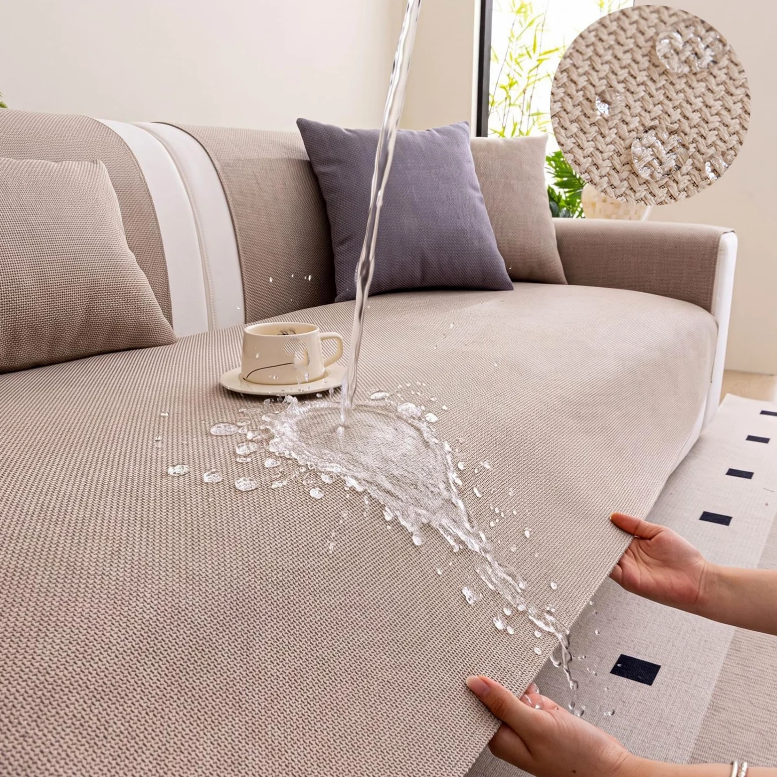 Générique Housse Canapé d'angle Imperméable 2 3 4 Places Anti Griffe Chat | Protection canapé chien,sofa cover,épaisse,douce,antidérapante lavable en machine, pour canapé en cuir(Light grey,90x320cm)