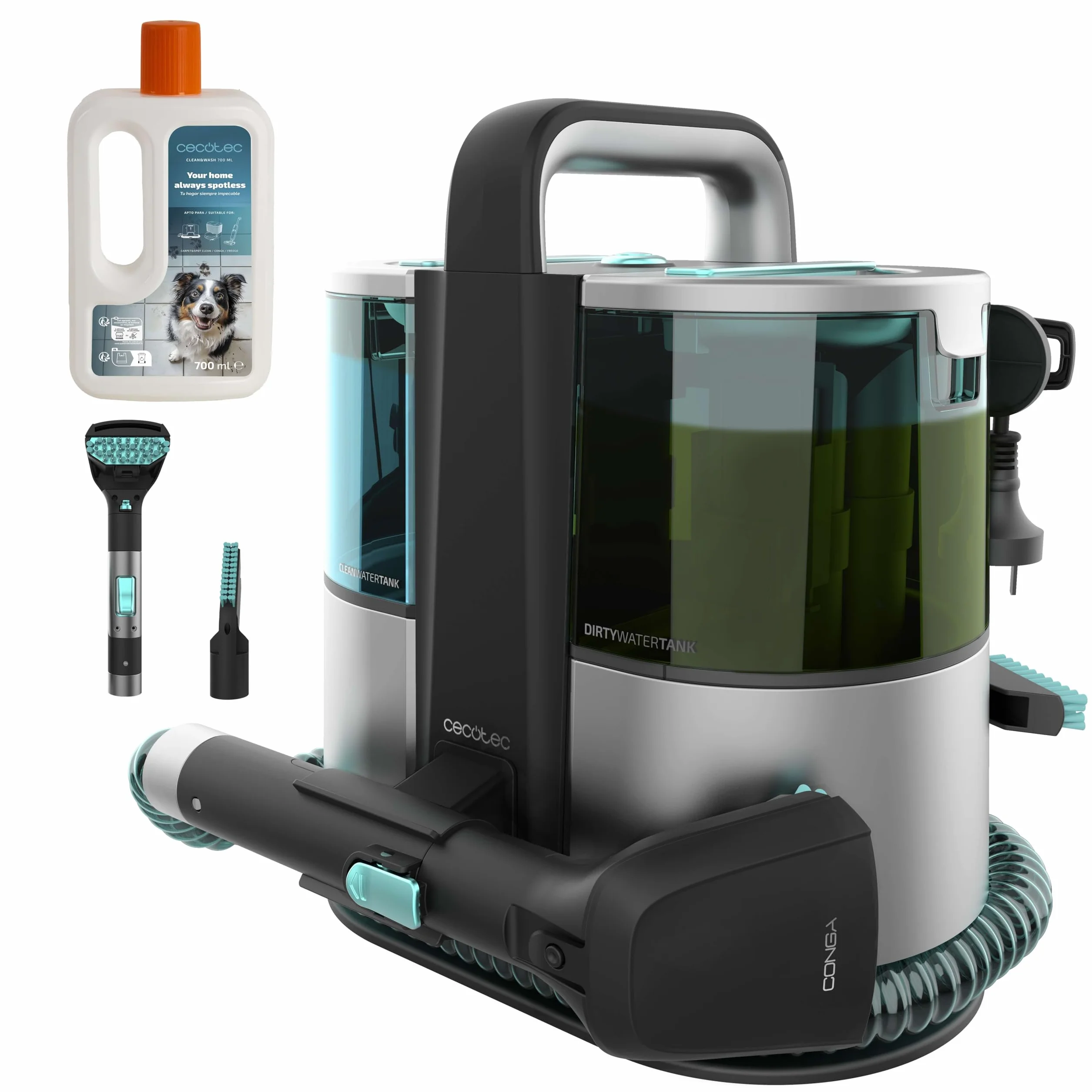 Cecotec Nettoyeur de Tapis Conga 4000 Carpet&Spot Clean. Nettoyeur Vapeur 400 W, 2 Réservoirs (Eau Propre et Eau Sale), Pulvérisation d'Eau et Aspiration 12 kPa, Rayon d'Action 5 m