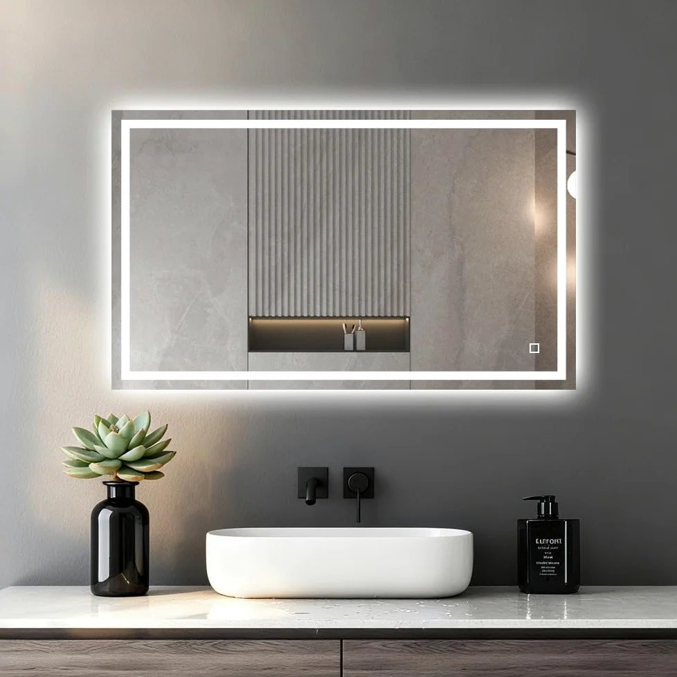 Miroir LED Réversible pour Salle de Bain 70x50 cm - Anti-Buée avec Interrupteur Tactile