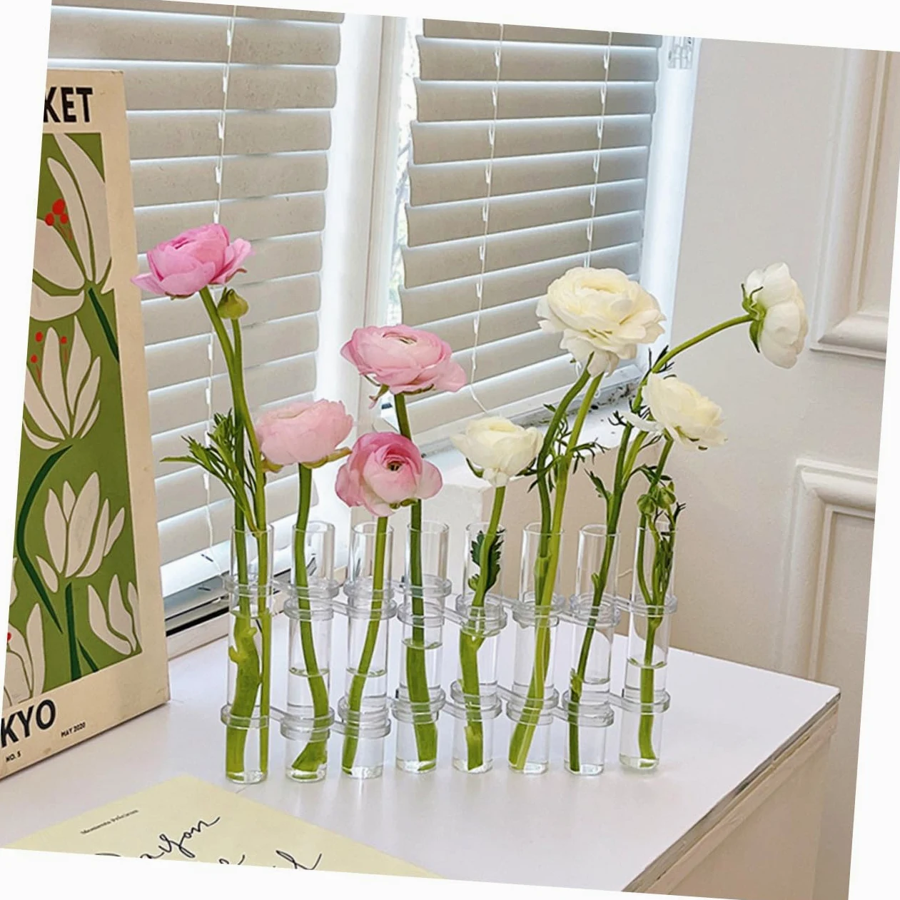ABOOFAN Propagation Tubes Verre pour Plantes Intérieur Vase de Culture Hydroponique avec Support Lot de Grands Tubes avec Brosse Décor de Bureau et Maison Polyvalent