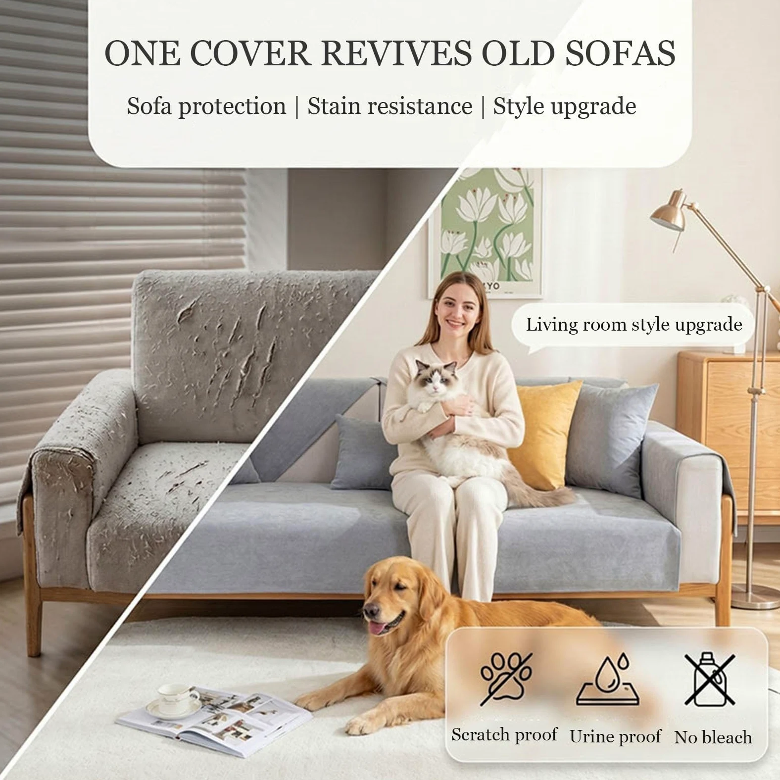 Housse de canapé Imperméable Velours Côtelé Antidérapante 1 2 3 4 Places | Protection Chat Anti Griffe Chien Coussin Assise Angle Forme L U Sectionnel Meubles Rayures Liquides Solide(Black,110x280cm)