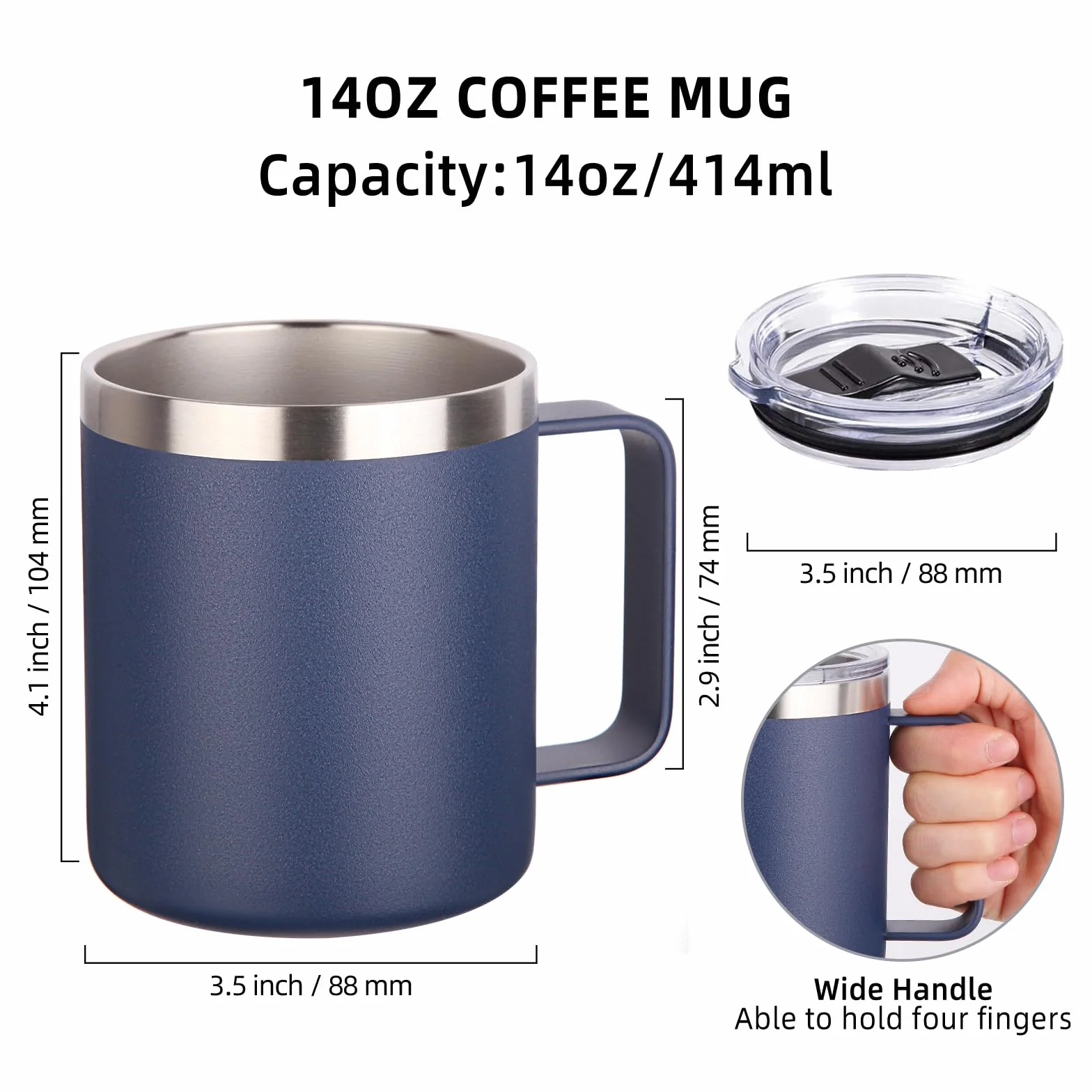 Volhoply Lot de 4 tasses à café isothermes en acier inoxydable avec couvercle – Tasse à café de voyage à double paroi avec poignée – Gobelet isotherme réutilisable en métal pour le camping – Cadeau de