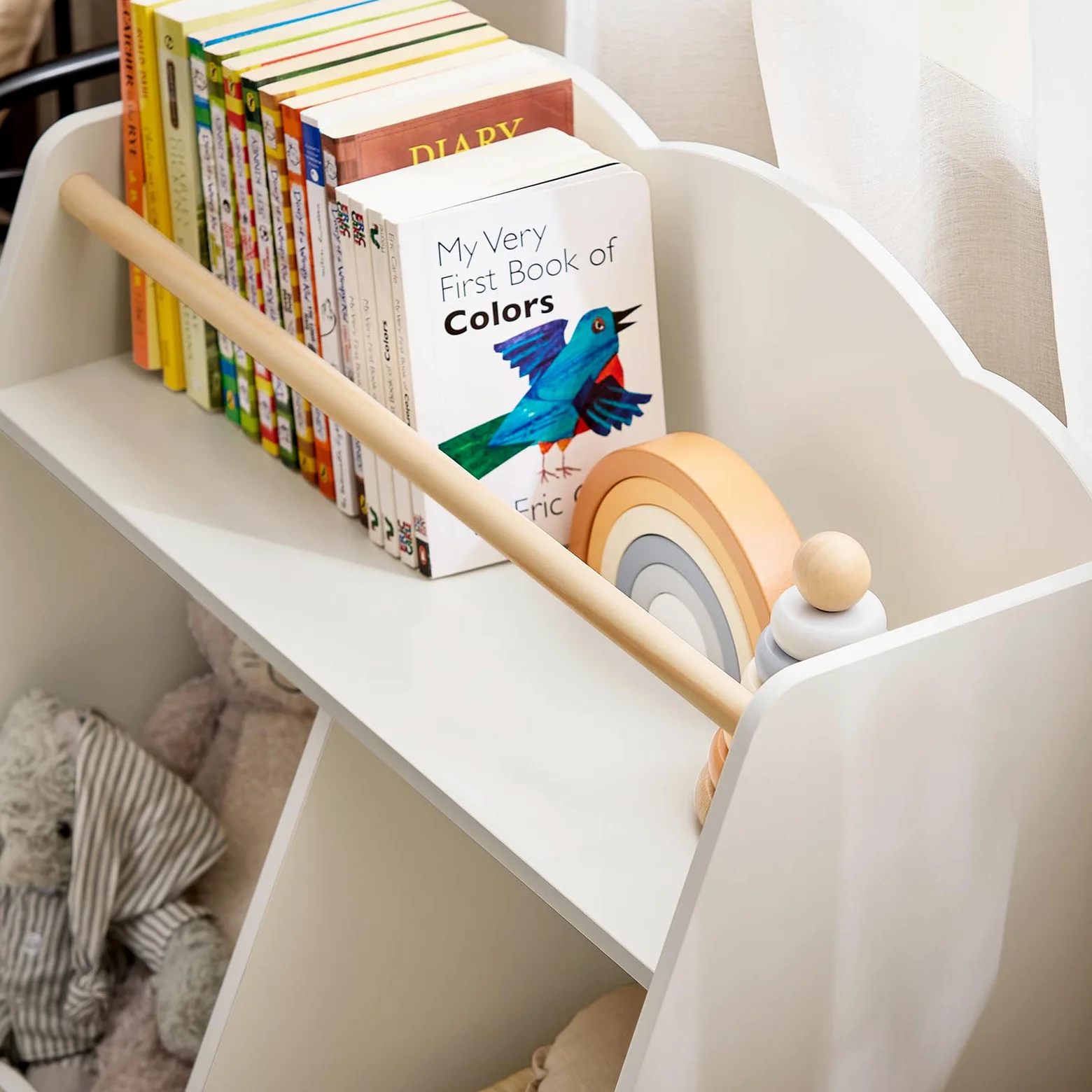 SoBuy Bibliothèque Enfant, Étagère à Livres, Étagère de Rangement Jouets pour Enfants, Meuble Rangement sur Pieds pour Chambre d’Enfant, 2 Compartiments Ouverts, Blanc, 61 x 35 x 71 cm KMB100-K-W