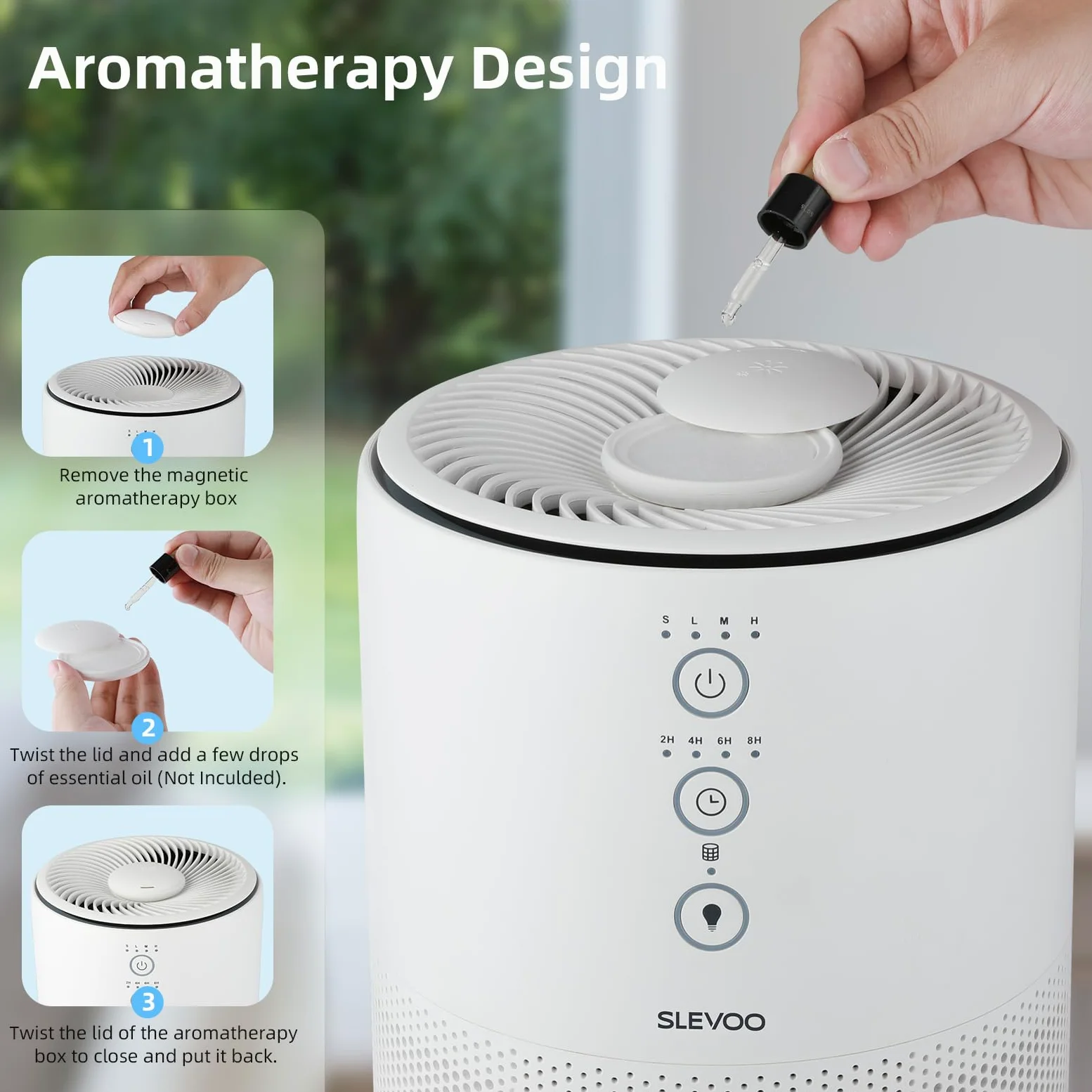 Slevoo Purificateur D'Air Chambre, Éliminant 99,97% La Fumée, La Poussière, Le Pollen Et Les Odeurs, Filtre Hepa H13 Avec Éponge Parfumée, 3 Niveaux De Vitesse & Time Mode Sommeil À 23 Db,Blanc