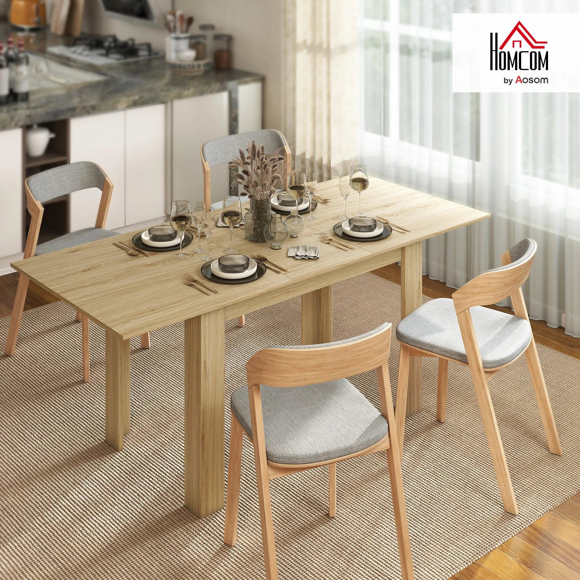 HOMCOM Table à Manger Extensible, Table de Cuisine rectangulaire, pour 6-8 Personnes, pour Petits espaces, Design Moderne, 140-180 x 80 cm, Effet Bois Naturel