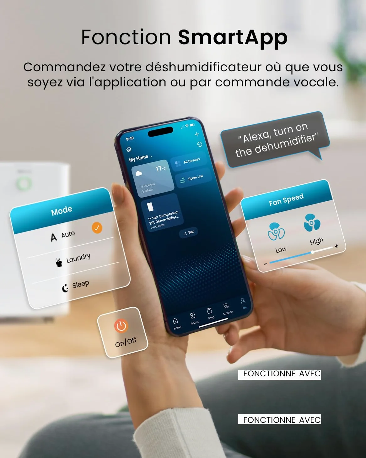 Pro Breeze OmniDry Déshumidificateur compresseur Intelligent 20L/Jour avec réservoir d'eau 4L, séchage du Linge & capteur d'humidité Auto - Absorbeur d’humidité, Contre moisissures & Condensation