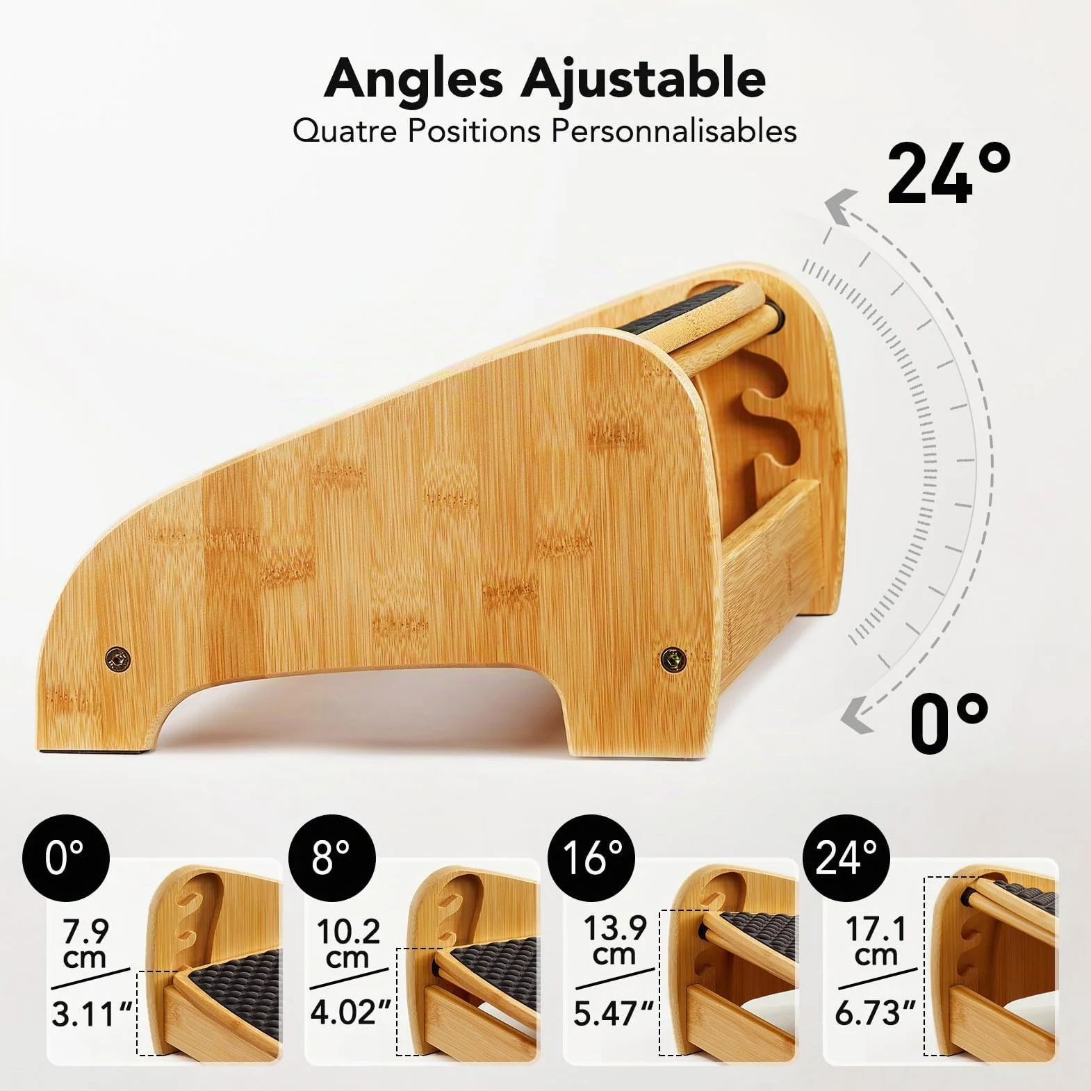 HUANUO Repose pieds bureau en bois bambou, repose pieds ergonomique avec 4 hauteurs & angles ajustables,surface massage en galets, repose pieds bureau antidérapant, meilleure posture maison & bureau