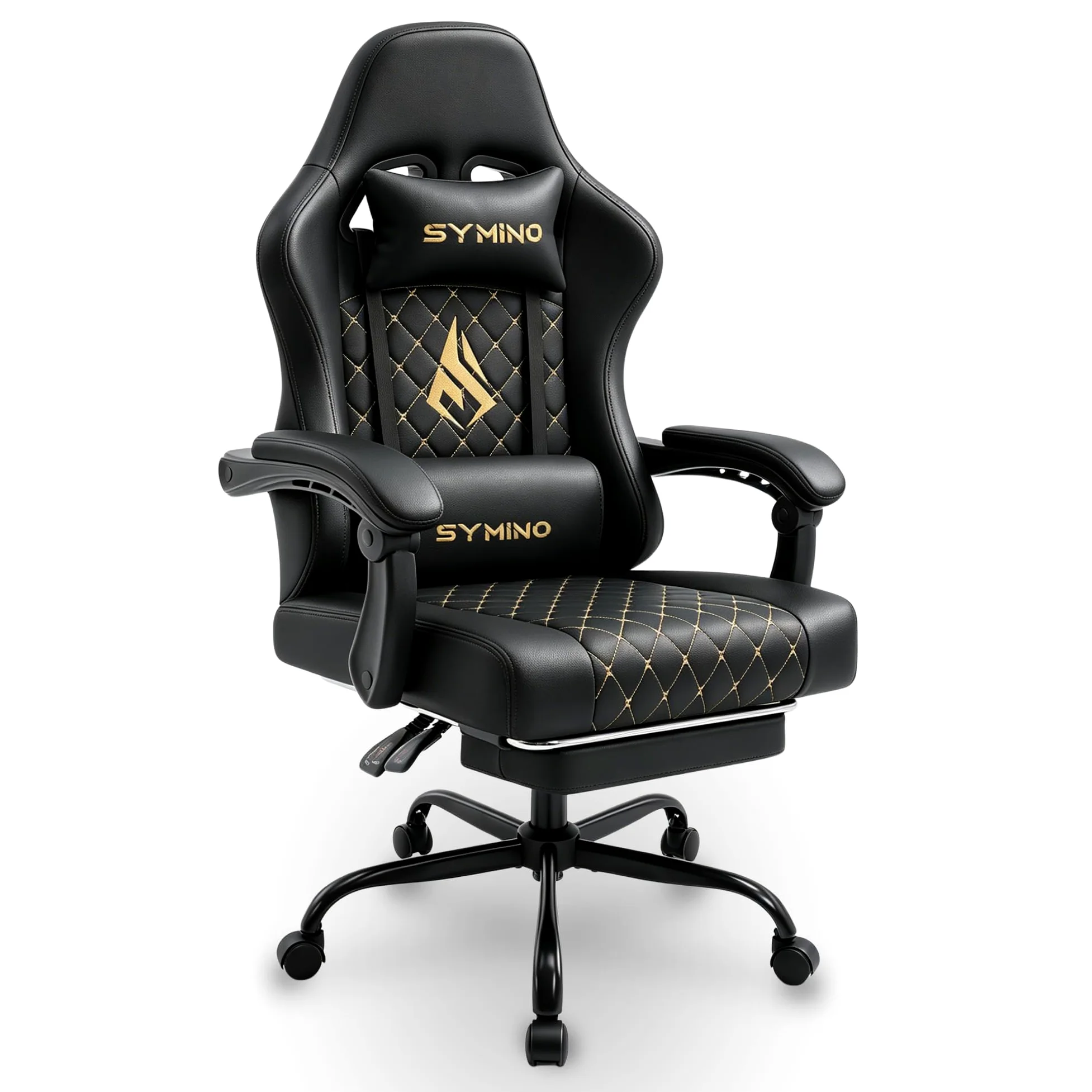 Symino Chaise de Gamer Ergonomique, Chaise Gaming avec Soutien Lombaire Repose-Pieds, Fauteuil de Bureau réglable et pivotant capacité de Charge 150 kg, Cuir PU Noir