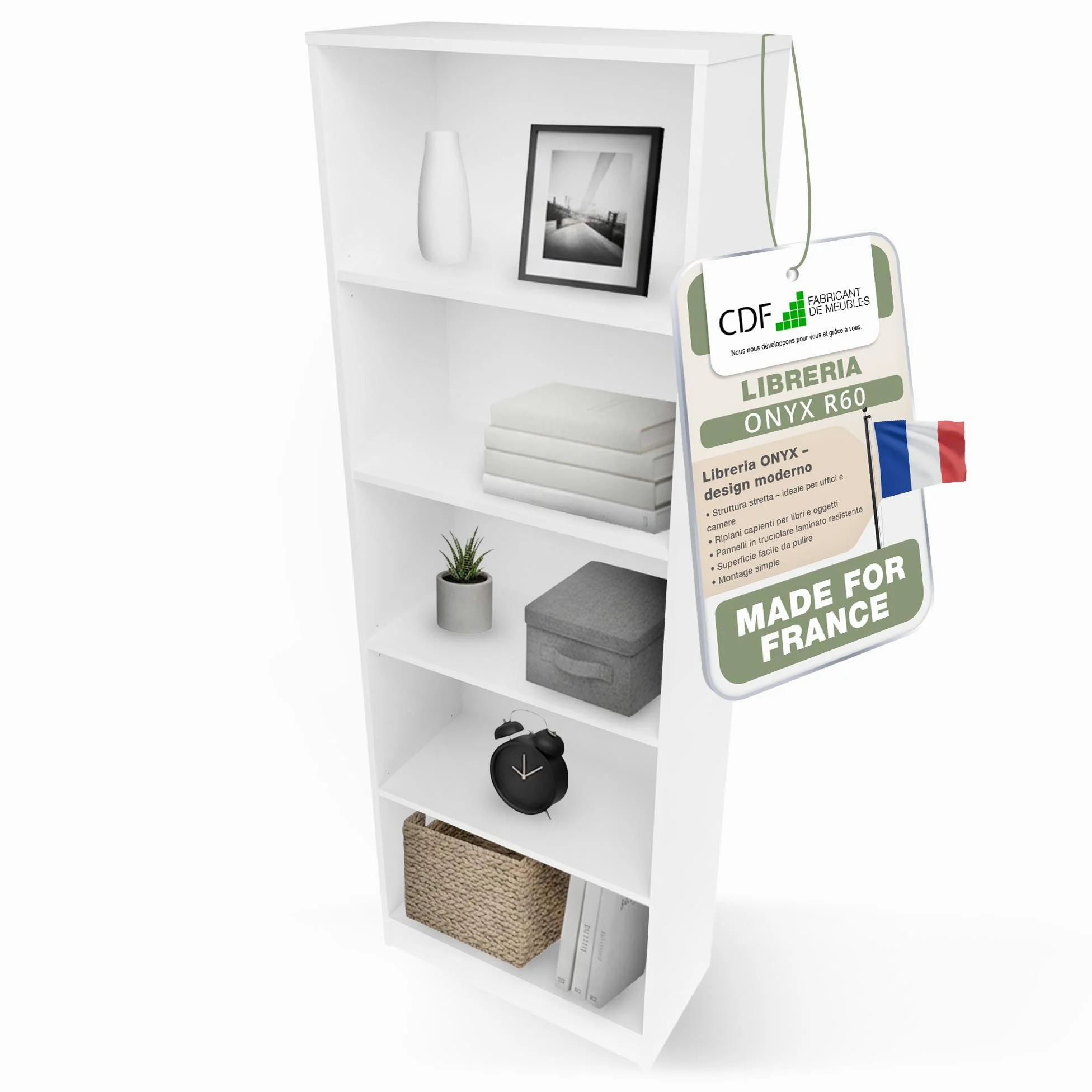 CDF Bibliothèque Ouverte Meuble à Case de Rangement avec Compartiments Colonne pour Bureau Salle à Manger Home Office Salon Livres Dossiers Décoration Chambre Modern Vertical - Blanc 60 cm