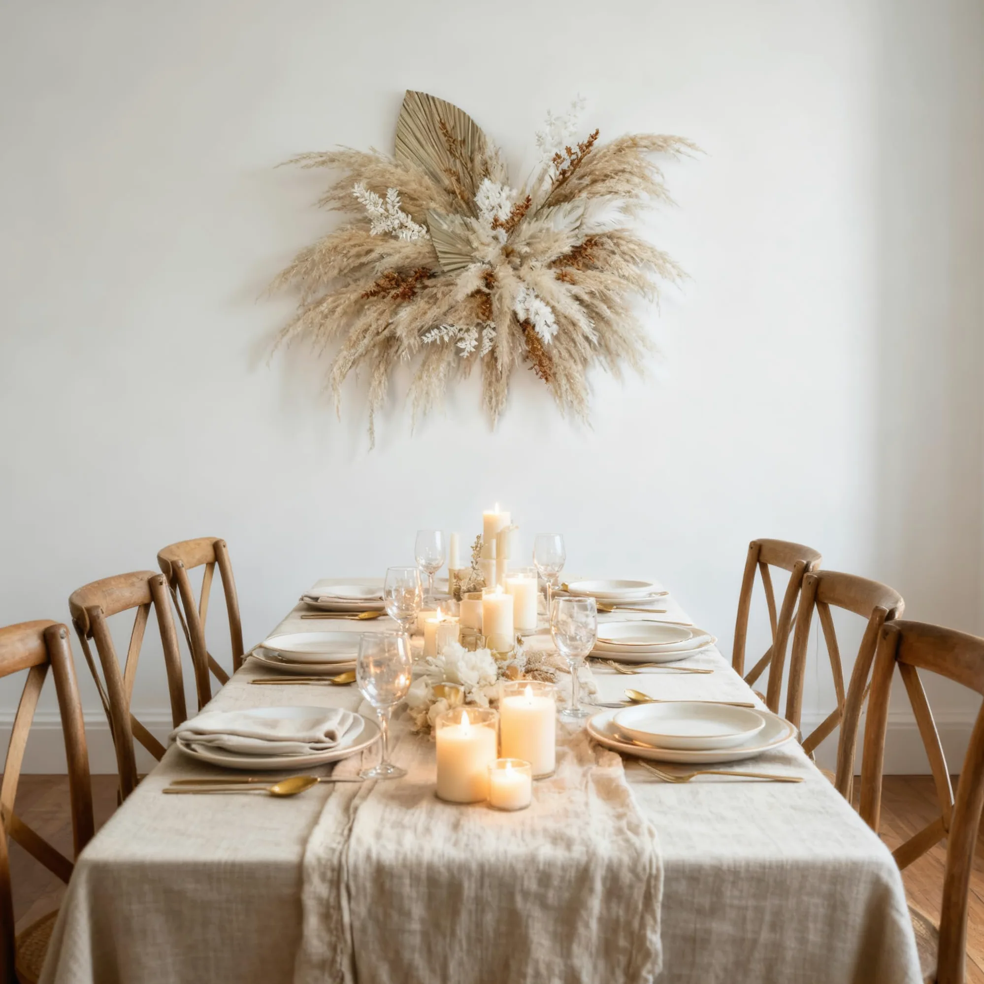 Kit de suspension murale à faire soi-même avec herbe de la pampa naturelle et roseau – Arrangement de fleurs séchées bohème beige et marron avec base en mousse pour arches de mariage