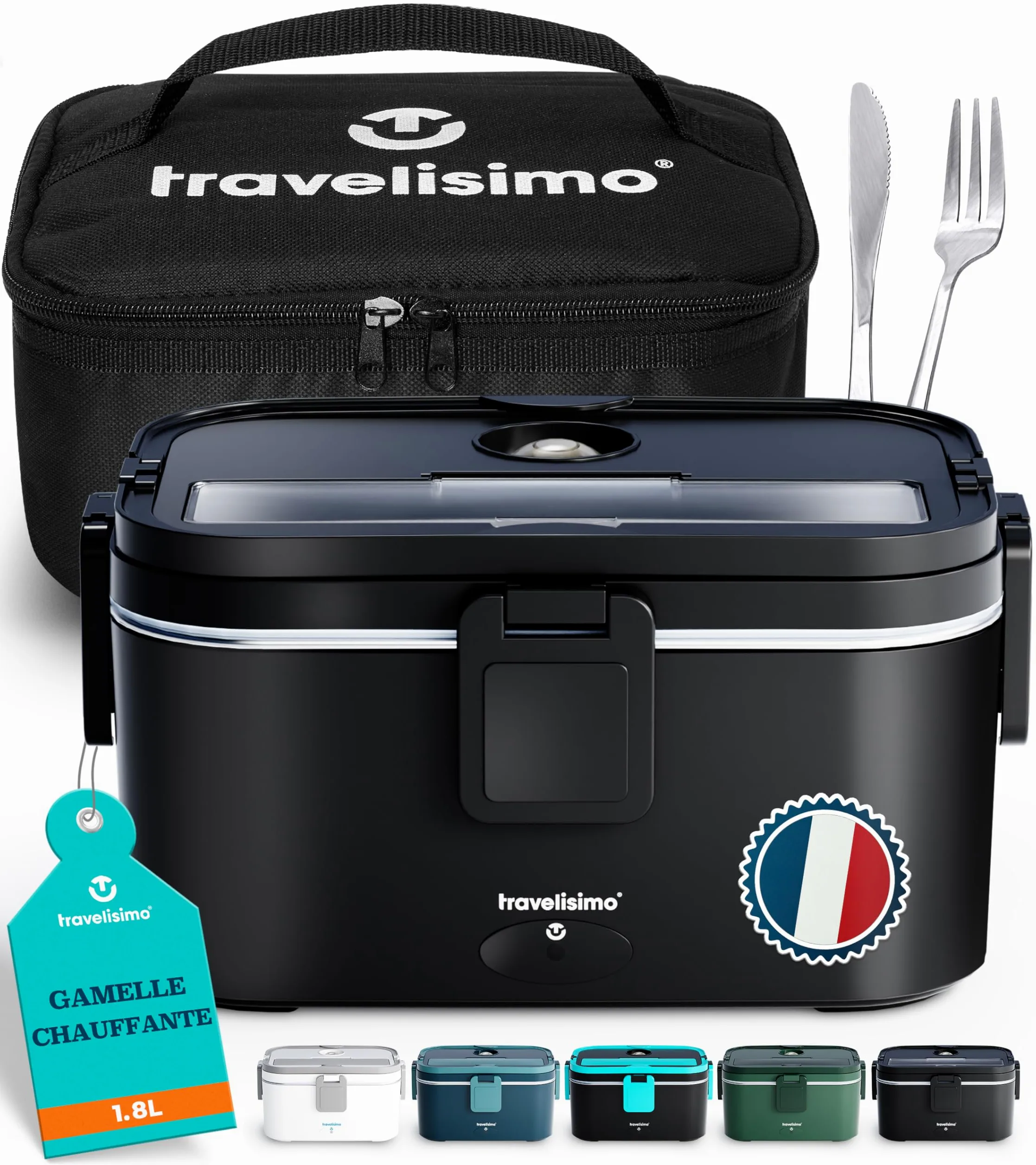 TRAVELISIMO XL Gamelle Chauffante Grande Capacité 1,8L Lunch Box Chauffante 100W Chauffe Repas 3 en 1 220V 24V 12V, chauffe Plat voiture, Gamelle Chauffante Allume Cigare, Acier Inoxydable