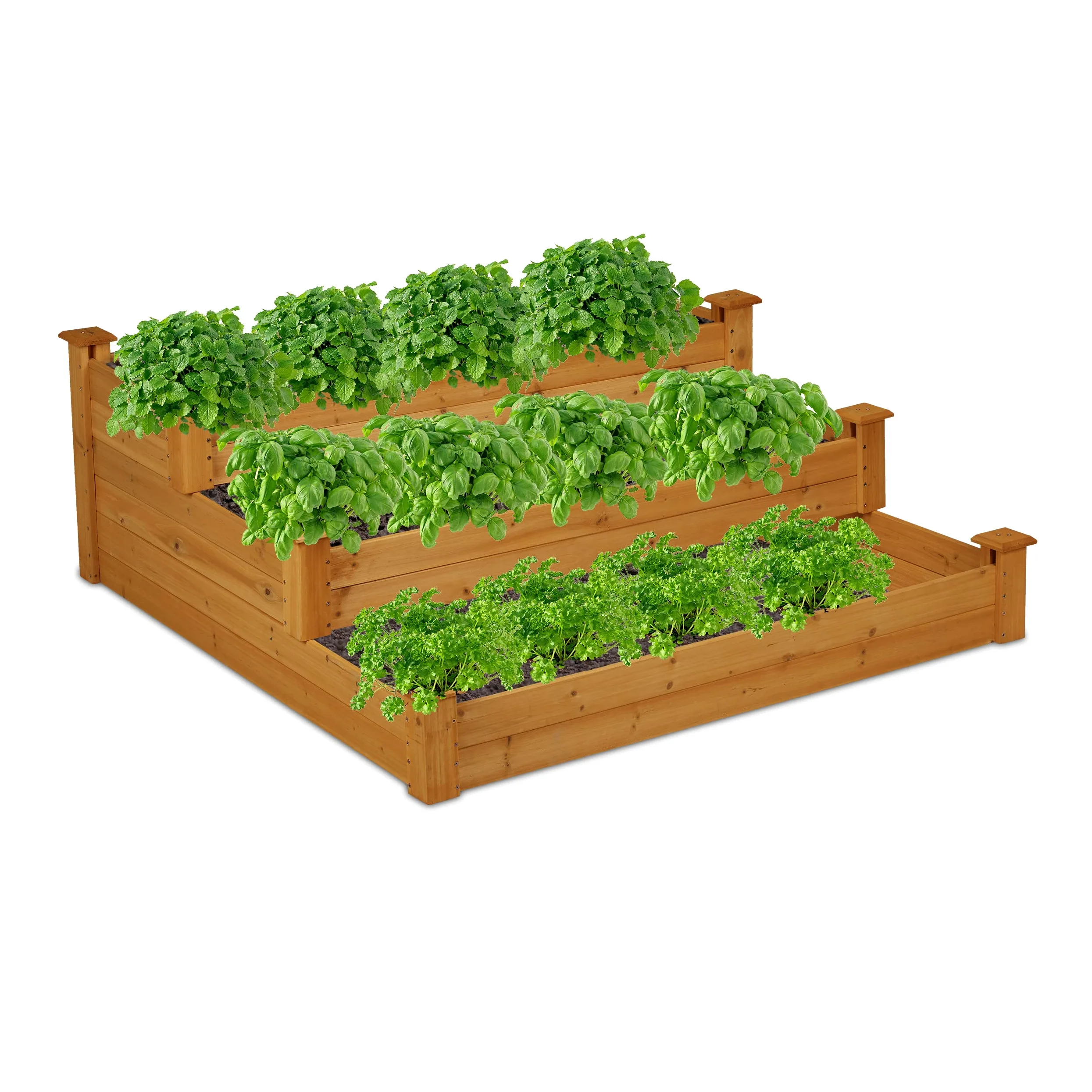 Relaxdays Carré Potager 3 Niveaux, jardinière en escalier, HLP : 46x122x122 cm, Sapin, Parterre Jardin, terrasse, Nature