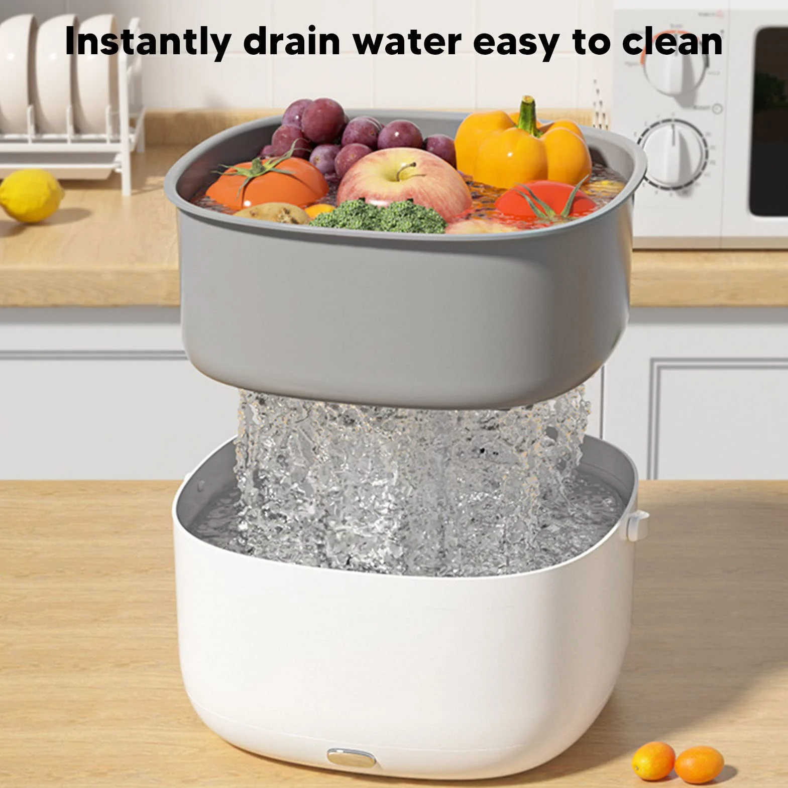 Nettoyeur à Ultrasons pour Fruits et Légumes, Double Drainage électrique Multifonction, Purificateur D'aliments pour Ingrédients de Vaisselle