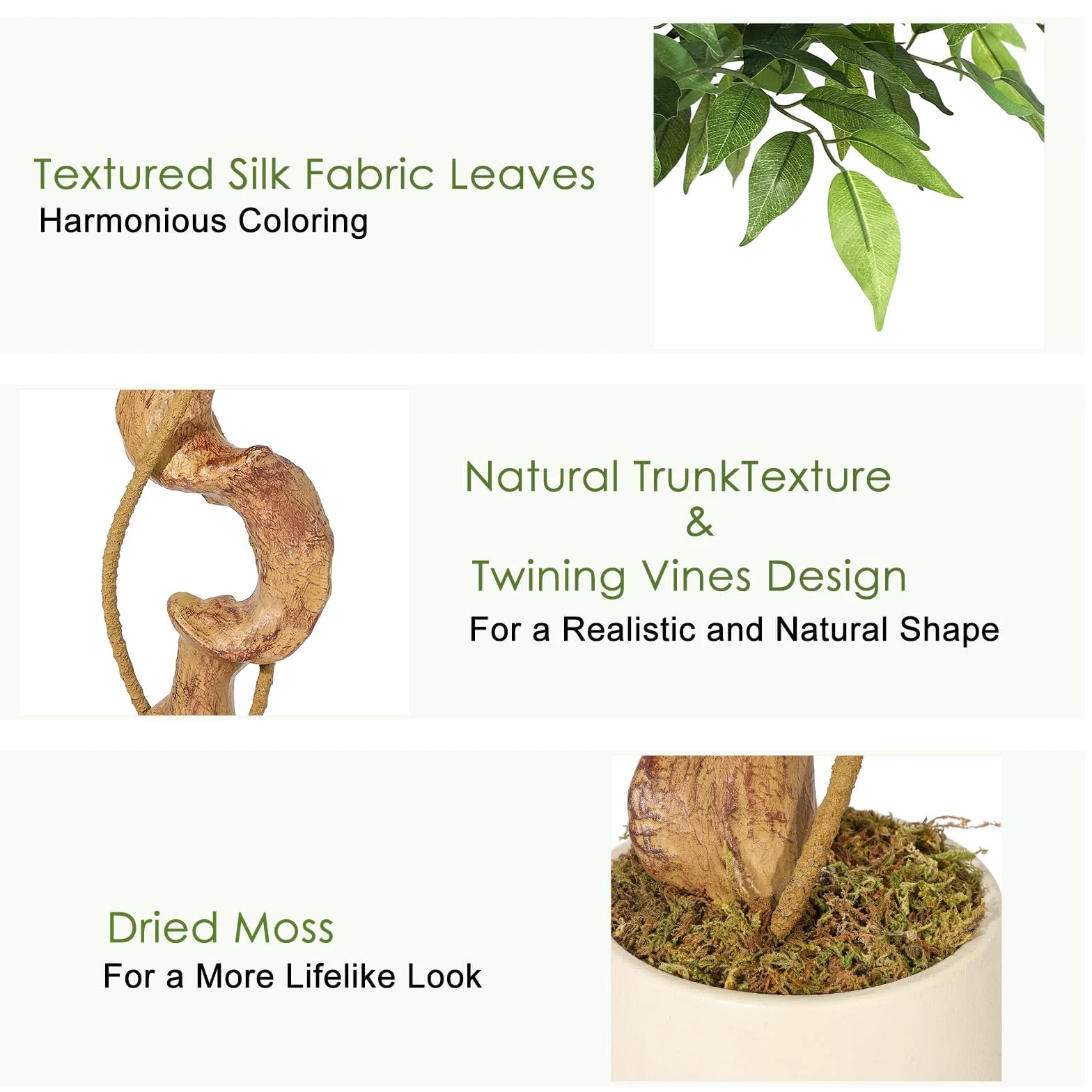 Ficus Artificiel 150 cm, Arbre Artificiel Intérieur Grande Plante Faux | Troncs Torsadés Naturels et Artistiques, Feuilles en Soie Haut de Gamme, Pot Blanc Inclus pour Décoration Maison Salon Bureau