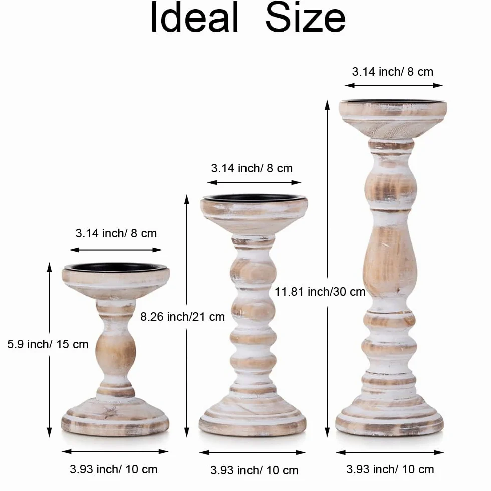 Rustique Bougeoirs en Bois Pilier - 3 Pcs Bougeoirs en Bois Bougeoir Pilier Ensemble Blanc Détresse Shabby Chic Photophores pour Centres de Table de Mariage Ferme Maison Décoration Chambre