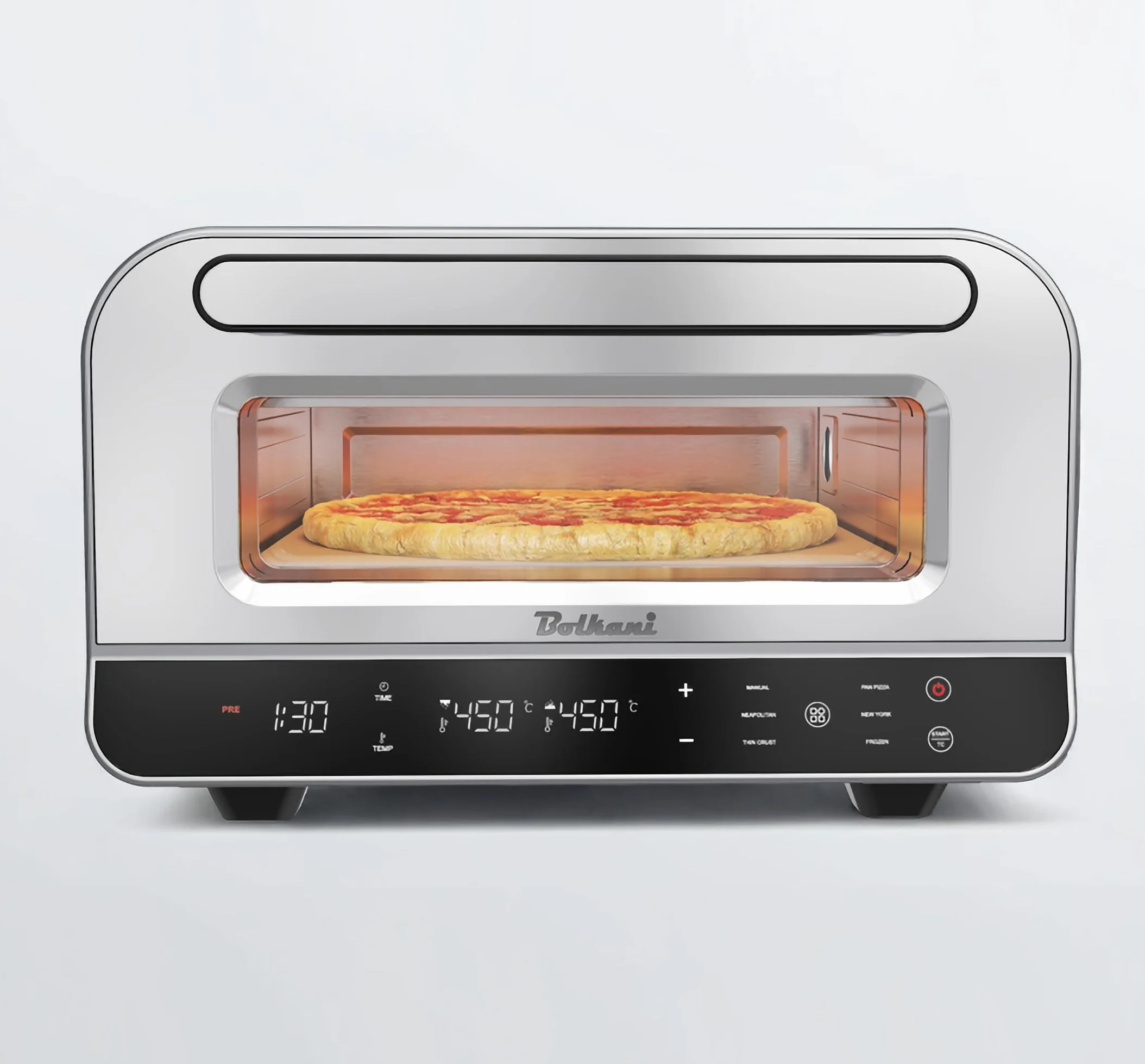 Four à pizza électrique avec pierre à pizza et pelle à pizza – 450 °C pour pizza croustillante au four en pierre en 2 minutes – 1700 W, minuterie, éclairage intérieur et fenêtre de