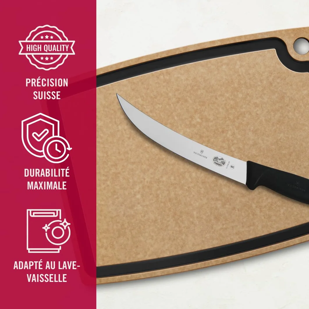 Victorinox Fibrox Couteau de boucher, Couteau long pour couper de gros morceaux de viande, 20 cm, Lame incurvée, Tranchant, Inox, Noir