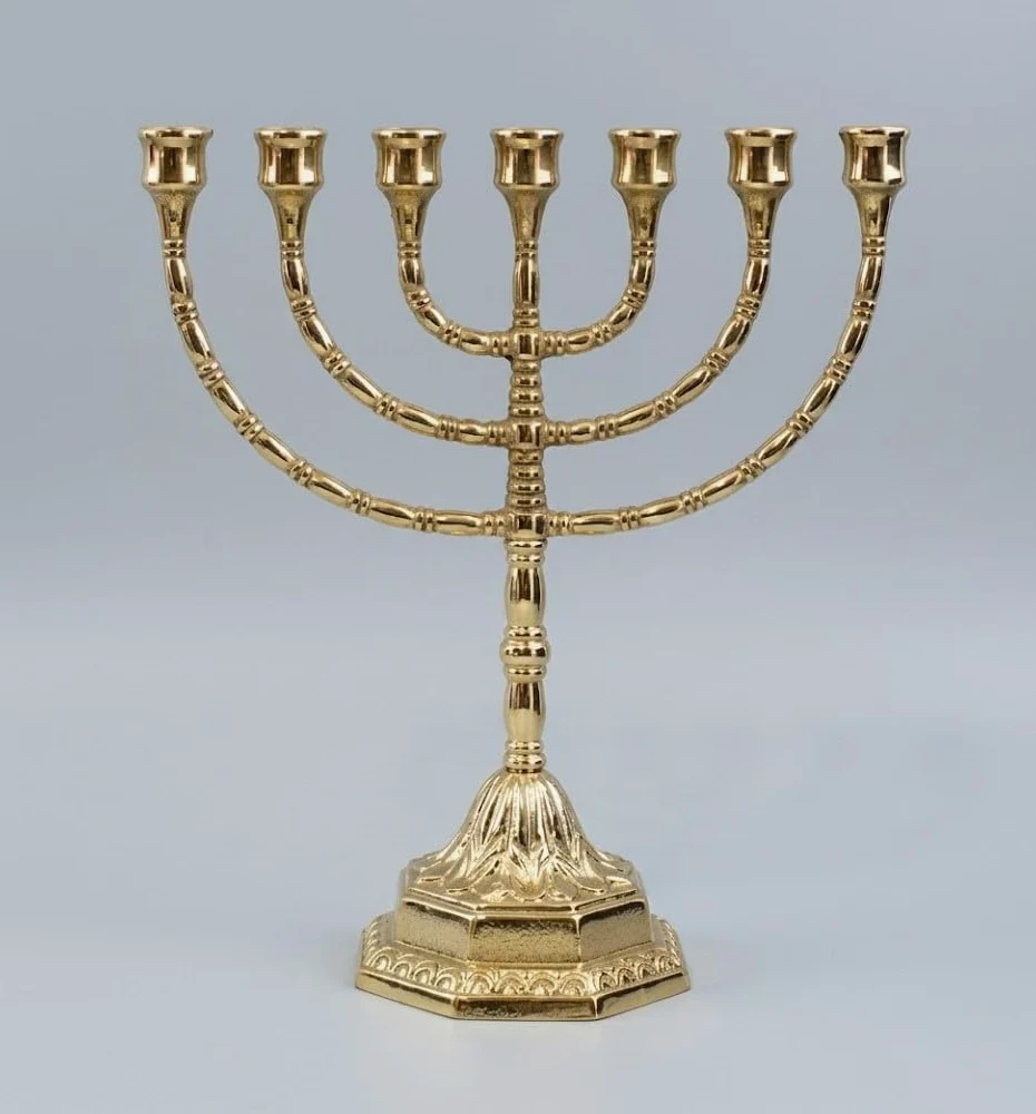 Arterameferro Menorah Chandelier religion juive en laiton poli, 7 branches, grand format