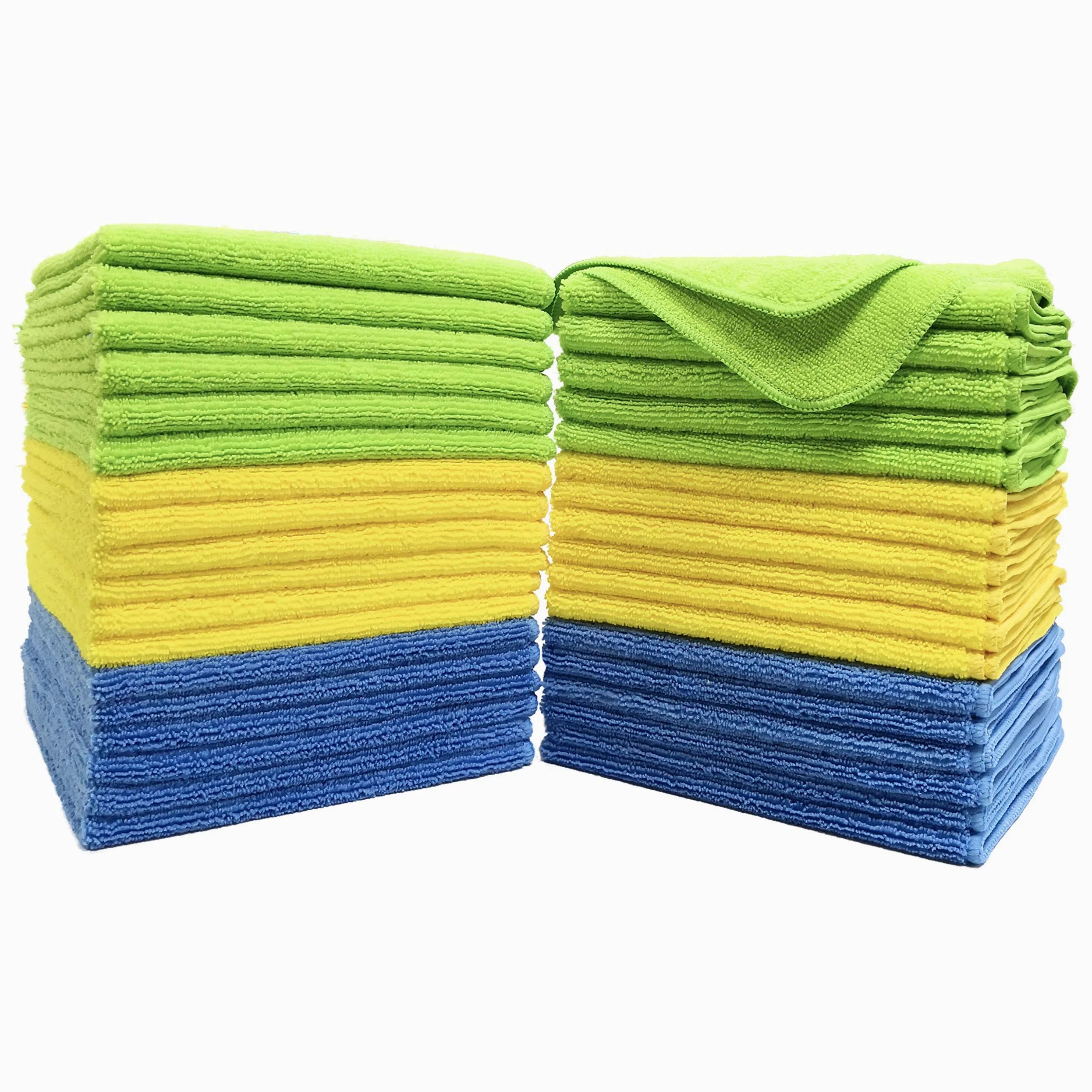 Polyte - 36 Chiffons de Nettoyage en Microfibres - Bleu/Vert/Jaune - 41 x 41 cm