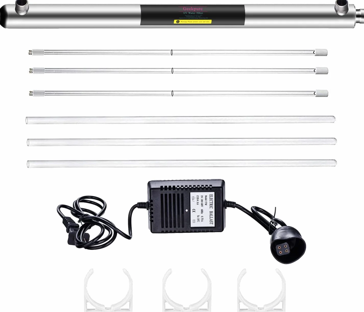 Geekpure Filtre à eau U-V pour toute la maison avec 2 filtres UV supplémentaires + 2 manchons en quartz - (12 GPM)