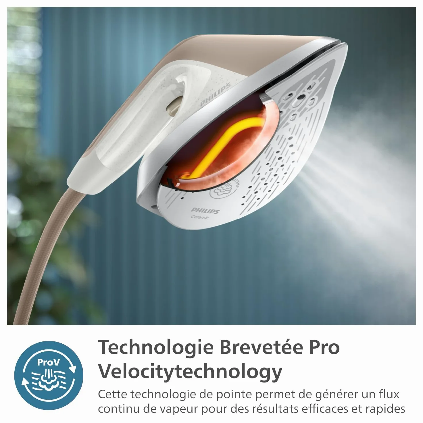 Philips Solution de repassage All-in-One Série 6000 - Défroisseur vapeur 6 bars, planche multi-angle, Optimal Temp, réservoir 1.1L amovible, Élimine jusqu'à 99,9%* des bactéries, Beige (AIS6010/10)