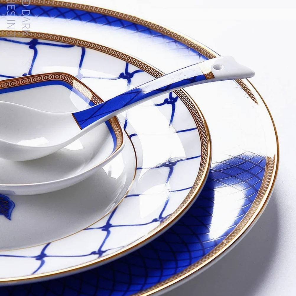 Service de Table en céramique pour la Maison, 60 pièces, Service de Table Haut de Gamme en Porcelaine Anglaise, Assiette/Bol/Pot à Soupe - Ensemble combiné en p(