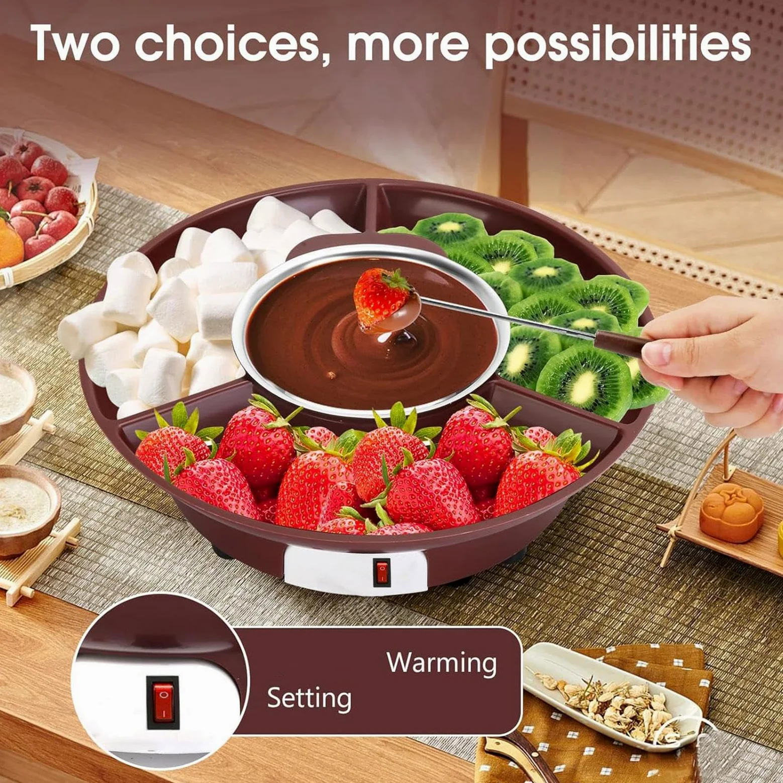 Pot à Fondue Au Chocolat Portable Électrique avec Plateau Détachable pour Fonte de Chocolat Beurre et Fromage Parfait pour Cadeaux et Soirées