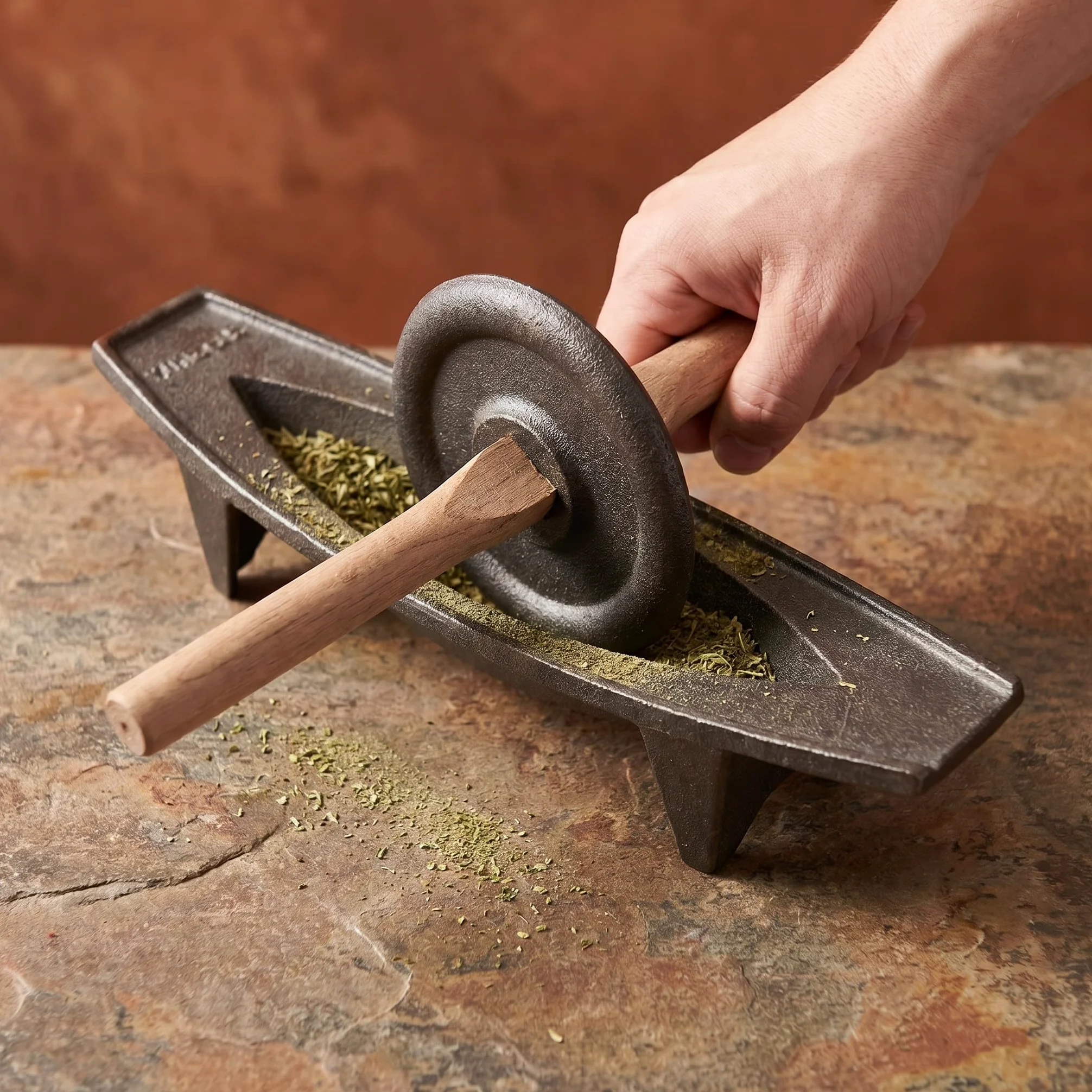 Zerodeko 1 Mortier et pilon - Moulin à manivelle traditionnel chinois avec tige en bois - Broyeur manuel pour ingrédients secs, thé