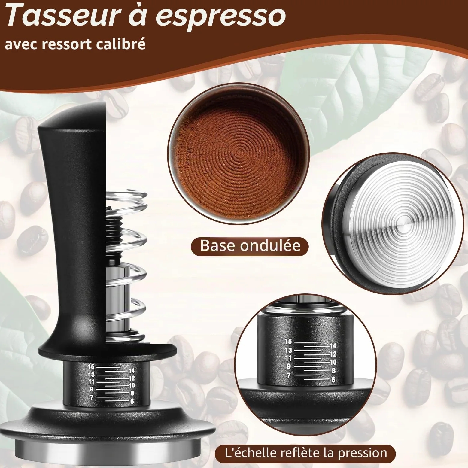 7 pièces Accessoires pour expresso, outils de tamping pour expresso de 51 mm, kit d'accessoires pour machine à expresso avec outil WDT, tampeur à café avec station de tamping en bois pour expresso