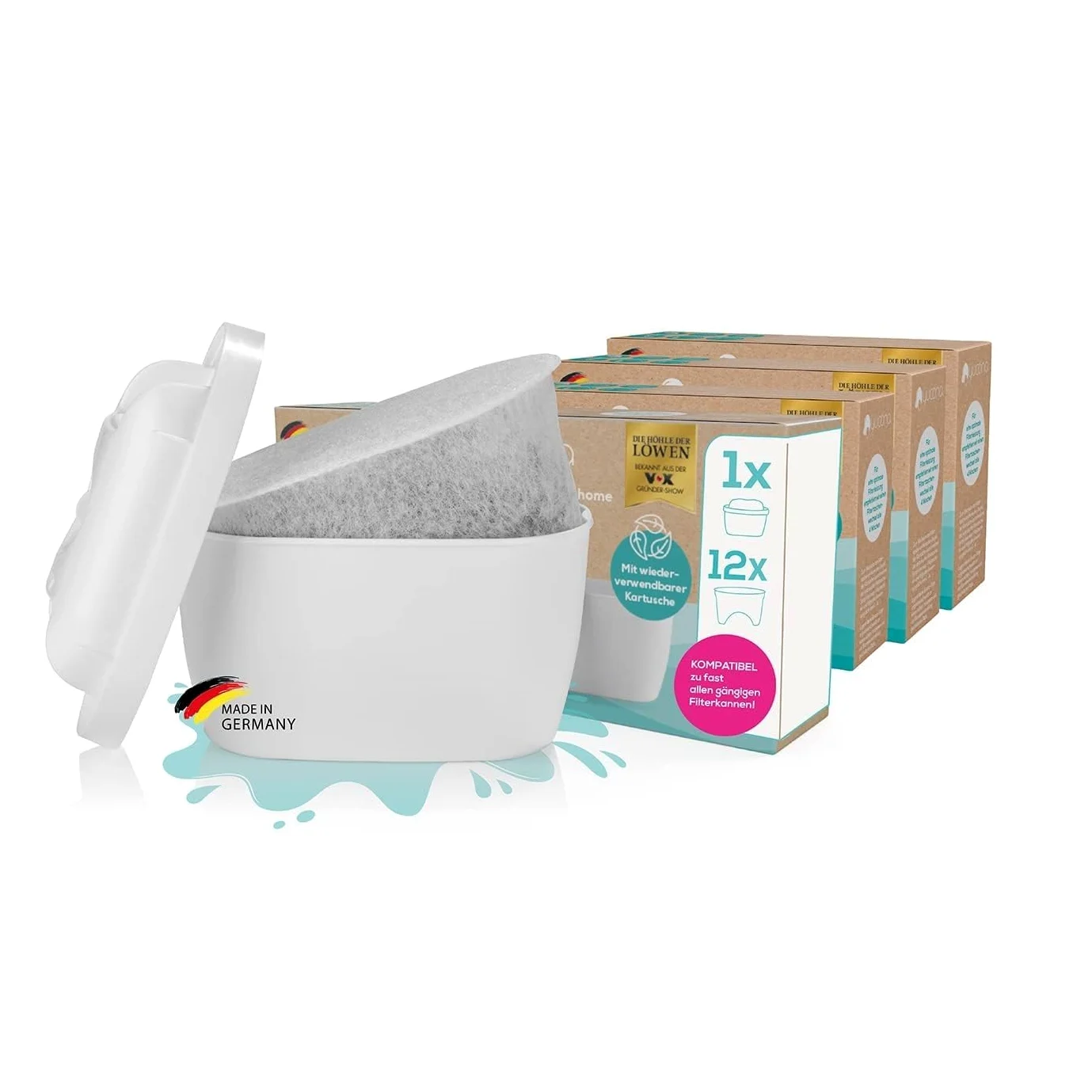 yucona® Lot de cartouches filtrantes, 12 mois, pour Brita® Marella® Maxtra pro® | 96% de plastique en moins grâce aux filtres à charbon actif interchangeables en coques de noix de coco [Fabriqué en
