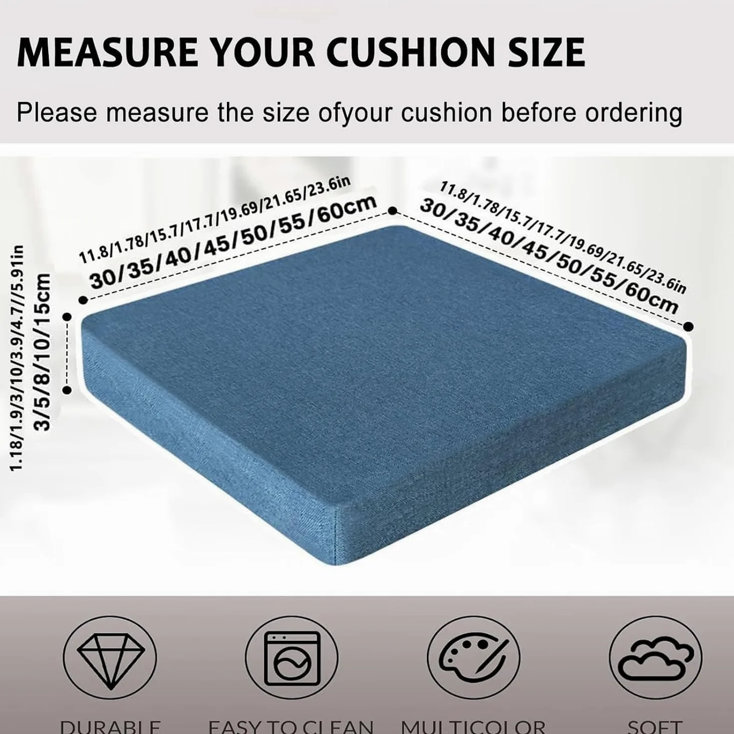 Coussin Siège Haute Densité (50D) - Chaises de Coussin, Anti-Glisse Et Lavable Machine, Confort Galettes de Chaises for Jardin/Bureau/Voiture﻿(B,60x15cm/24x6in)