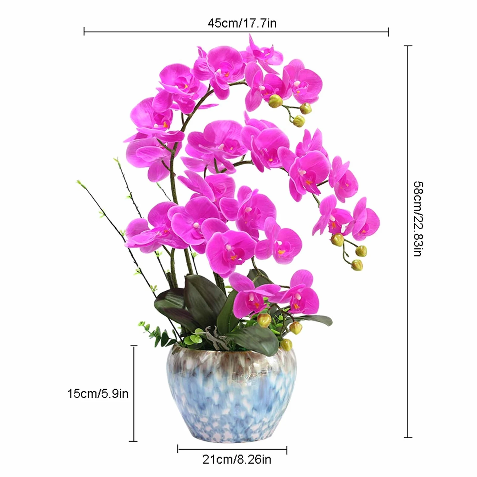 Orchidée Artificielle en Pot, bonsaï, Arrangement Floral avec Vase, Fausse phalaenopsis en Pot pour décoration intérieure