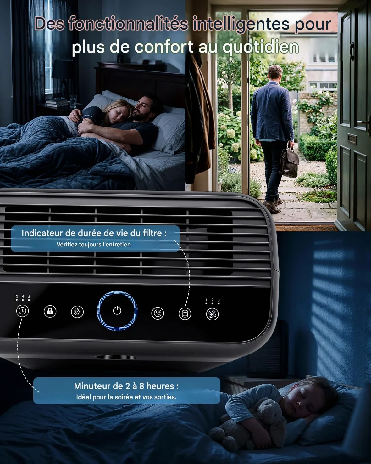 Slevoo Purificateur D'air Pour Grande Pièce À La Maison, Filtre HEPA Véritable H13 Et 3 Préfiltres Pour Chambre, Bureau, Salon, Couvre Jusqu'à 1991,3 Pi², CADR 326 M³/h, Noir Foncé