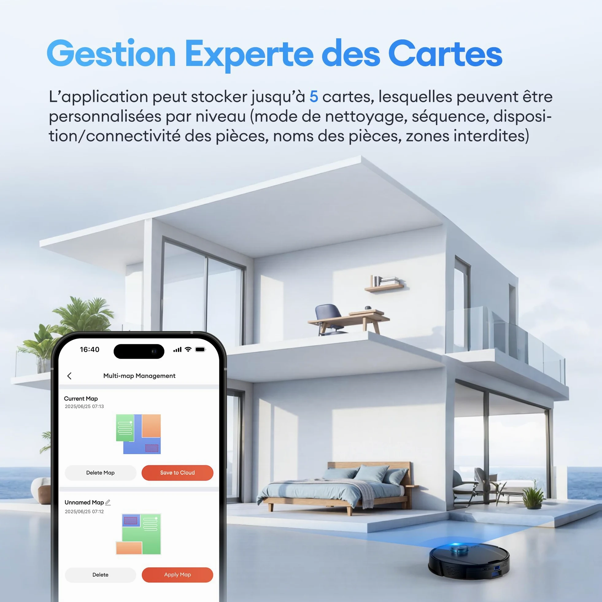 Ultenic T20 Pro+ Robot Aspirateur Lavage Auto-vidage | 10 000Pa Puissant Poils d'animaux | Navigation LiDAR AI | 200min Autonomie | HEPA H13 | Alexa/Google | 5 Cartes Multi-étages
