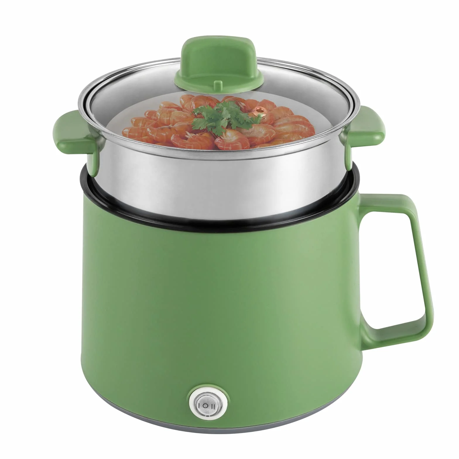 Mini casserole électrique 1,7 l, 600 W, mijoteuse et cuiseur à pâtes avec cuiseur vapeur, revêtement anti-adhésif, deux niveaux de puissance 300 W/600 W pour ramen et fondue