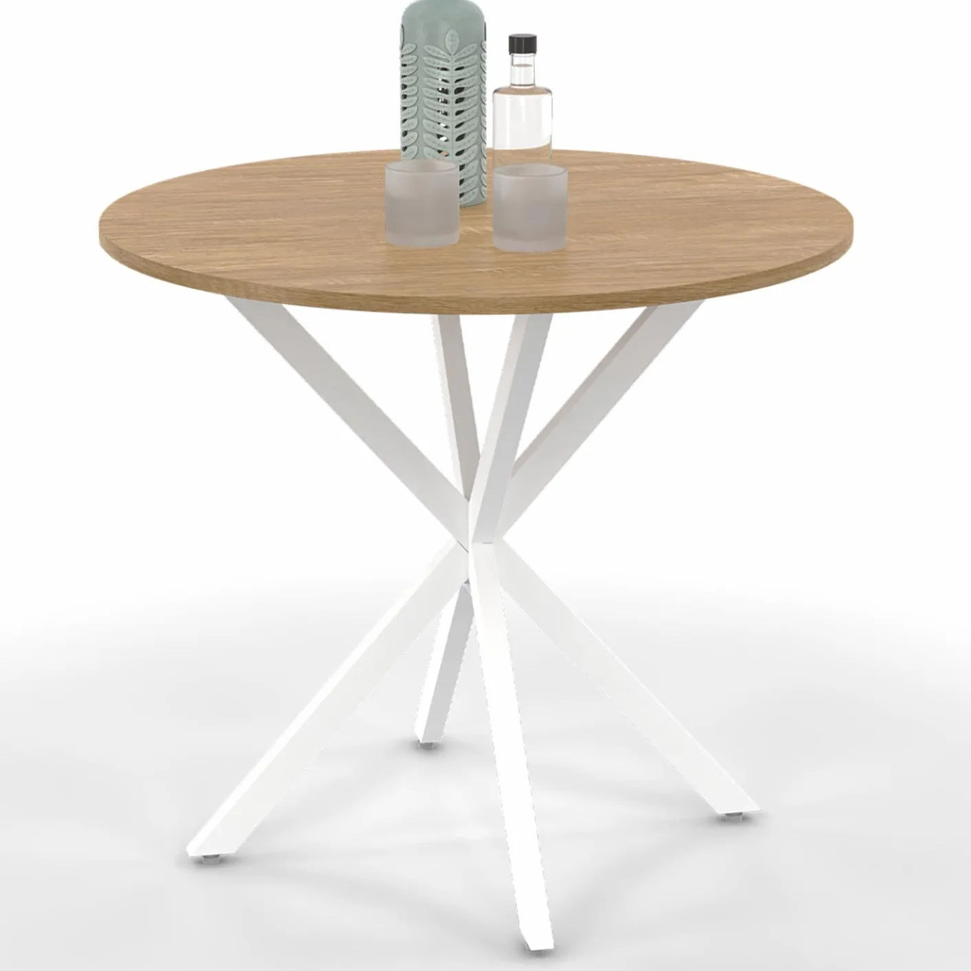 IDMarket - Table à Manger Ronde Alix 4 Personnes Pied araignée Bois et Blanc 80 cm