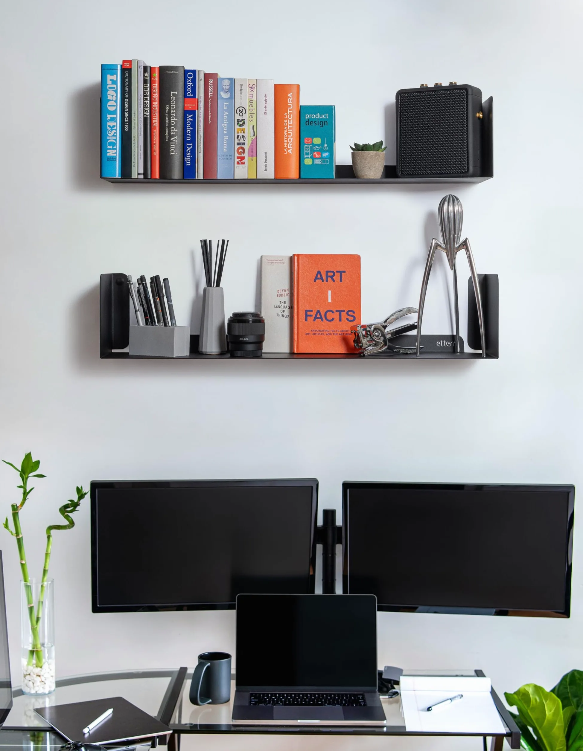 Lot 2 Etagere Murale Noir | 70x15 cm | 100% Acier | Fabriqué en Europe | Bibliothèque Murale | Etagere Noir | Etagere Murale Cuisine | Etagere Plante | Etagere Rangement Murale